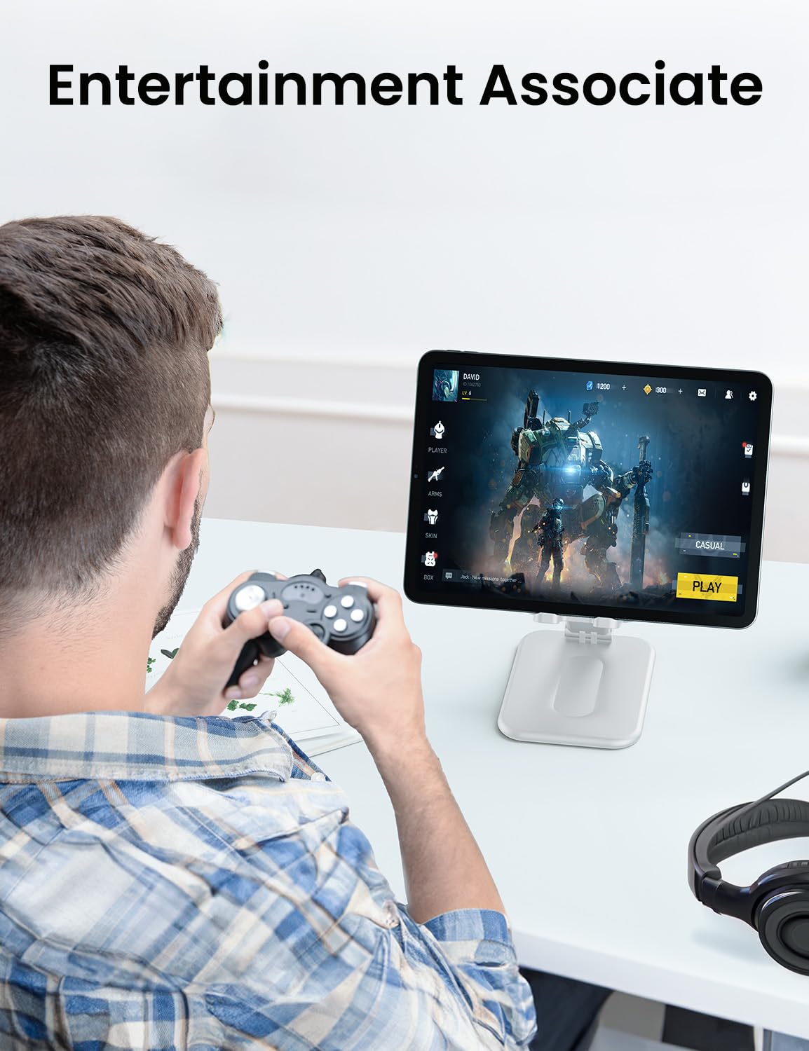 OMOTON Foldable Tablet Stand Holder - Adjustable Desktop Dock for iPad Pro/Air/Mini, Samsung Galaxy Tab & Smartphones (Up to 12.9
