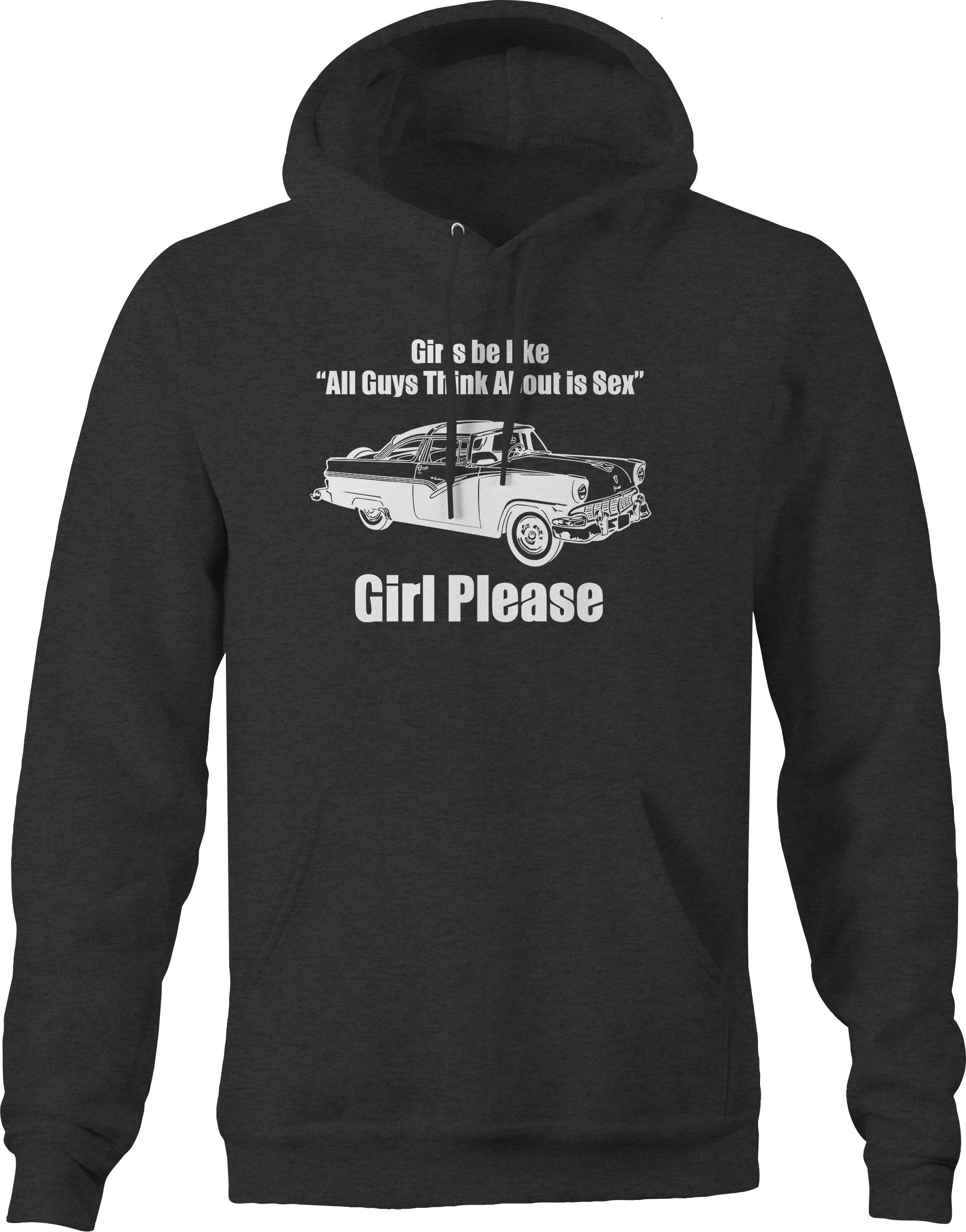VIL Men's Graphic Hoodie - Funny 'All Guys Think About is Sex Cars College' Sweatshirt - Gray Pullover for Casual Wear & College Campus Outfits