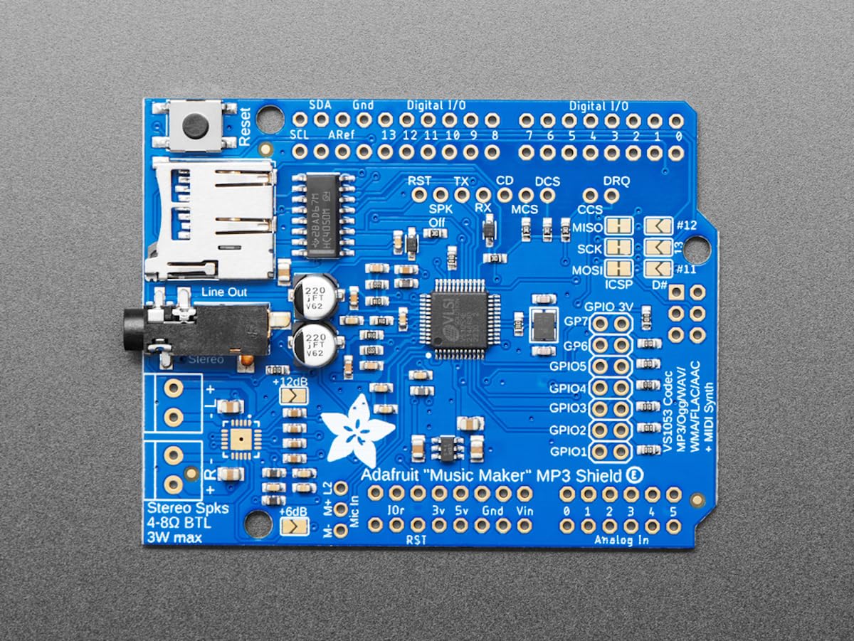 Adafruit Music Maker MP3 Shield for Arduino - Play MP3, OGG & WAV Audio Files | Perfect for DIY Audio Projects, Robotics & Embedded Systems