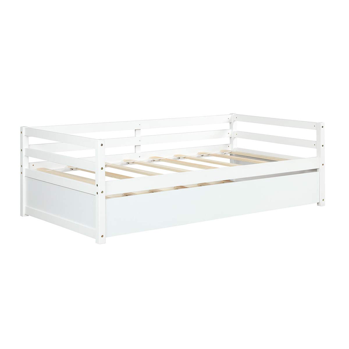 KOMFOTT Twin Size Wooden Daybed Frame with Trundle - No Box Spring Needed, Convertible Sofa Bed for Living Room, Guest Room & Kids Bedroom | Space-Saving Sleep Solution for Small Spaces & Overnight Guests