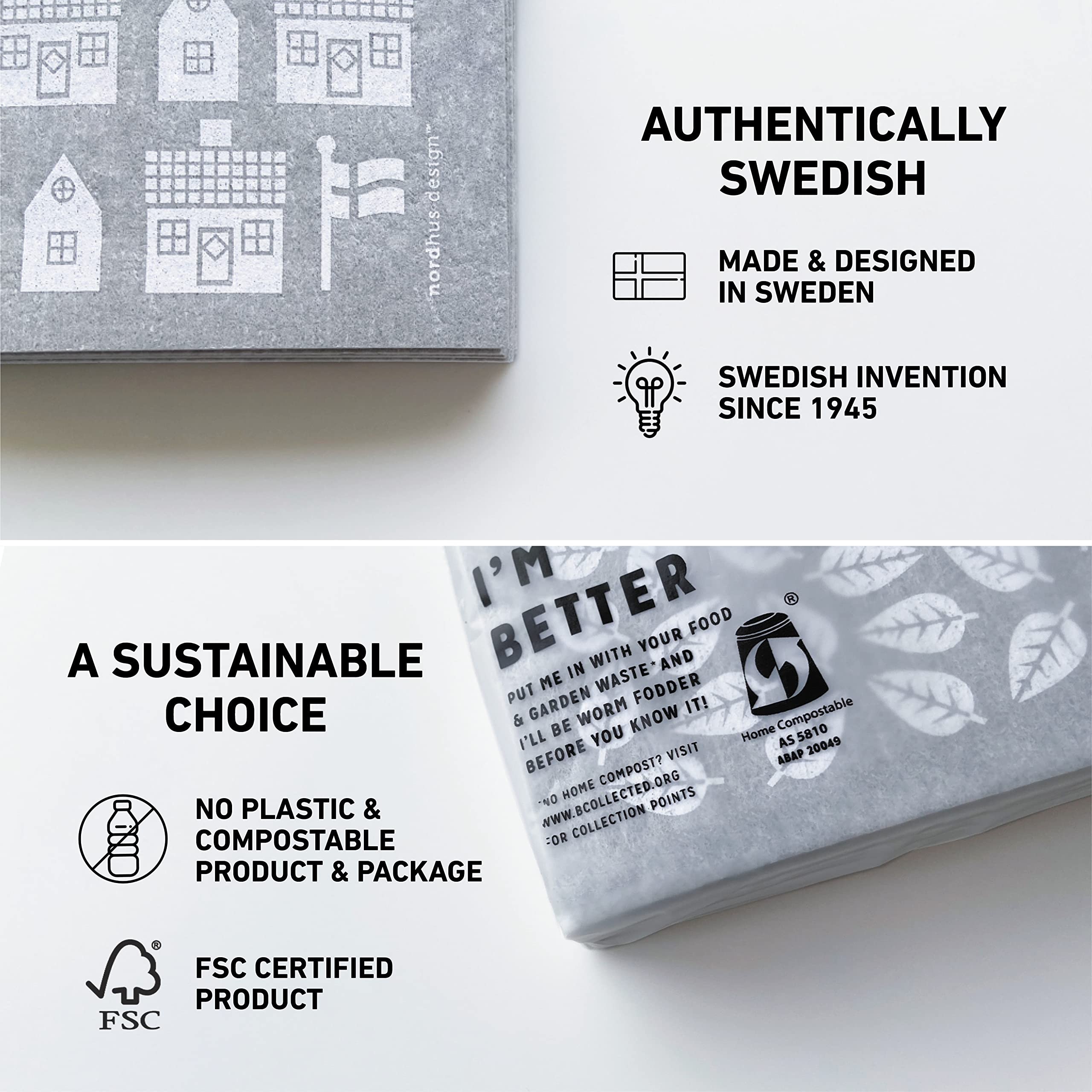 Premium Swedish Dishcloths - 10 Pack Grey Reusable & Washable Cellulose Cotton Kitchen Towels | Eco-Friendly Alternative to Paper Towels, Sponges & Dish Rags | Made in Sweden | Perfect for Dishwashing, Counter Cleaning & Household Chores