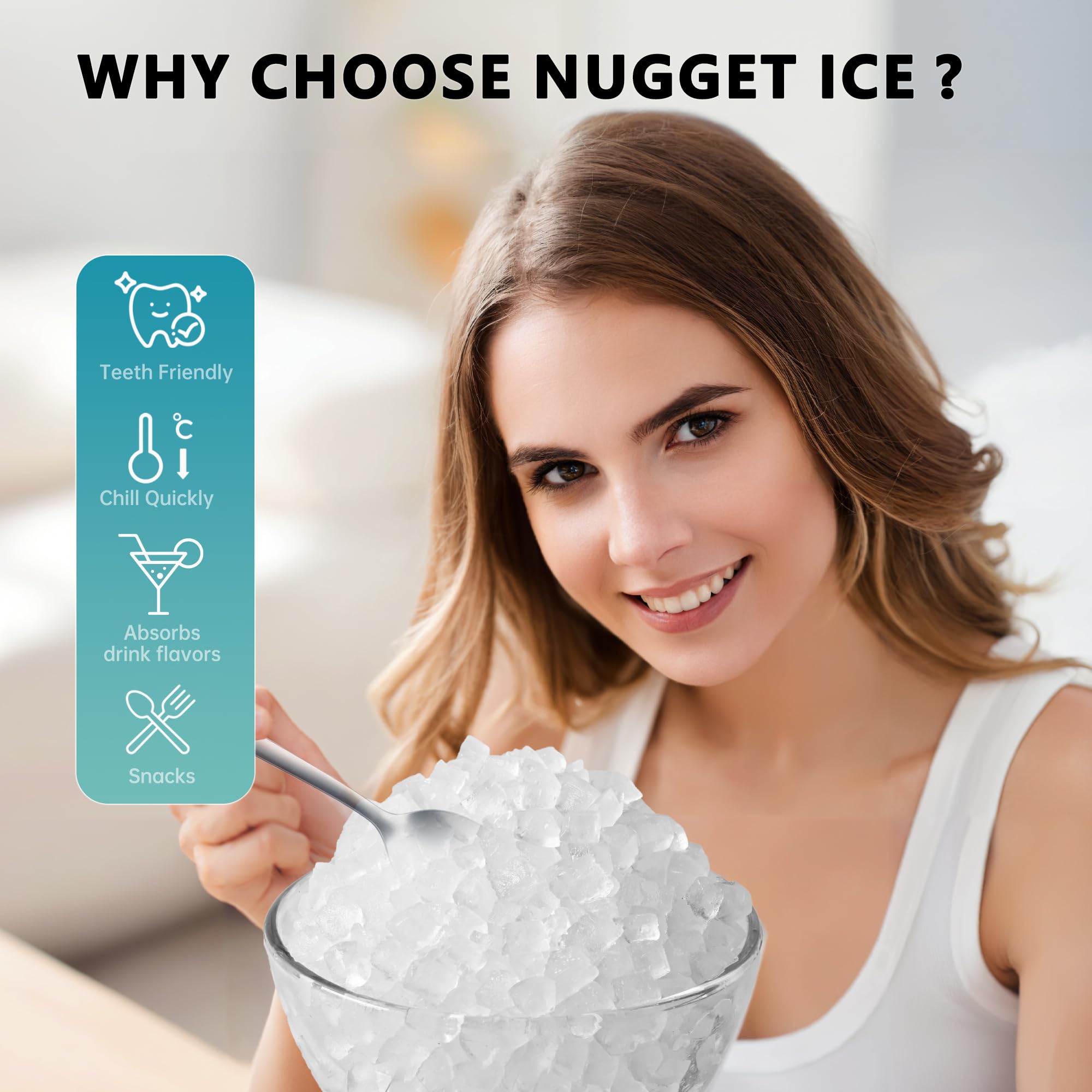 EUHOMY Portable Countertop Nugget Ice Maker - 34lbs/Day, Ready in 6 Minutes, Auto-Cleaning with Removable Top Cover - Includes Ice Basket & Scoop - Perfect for Home, Office, RV, Camping & Parties (Black)