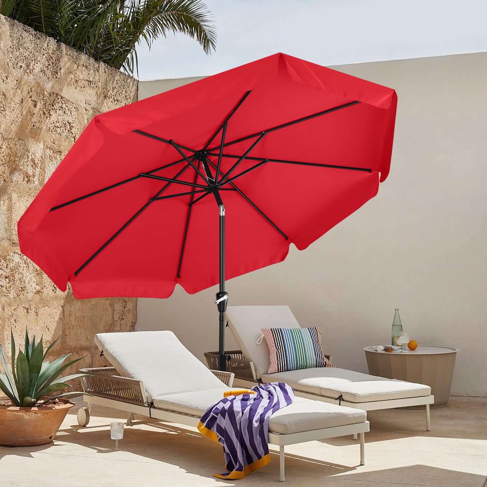 MASTERCANOPY 10ft Red Patio Umbrella with 8 Ribs - Outdoor Table Market Umbrella for Restaurants, Cafes, Poolside & Backyard Dining