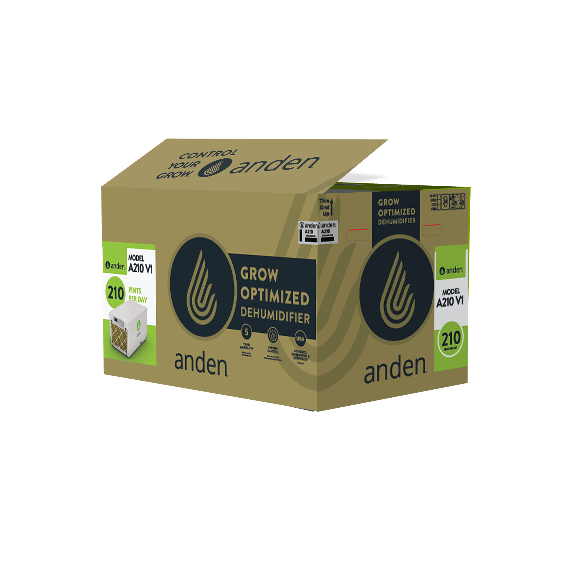 Anden A210 V1 Dehumidifier - 210 Pints/Day, High Capacity Moisture Removal for Large Spaces, Basements, and Home Use