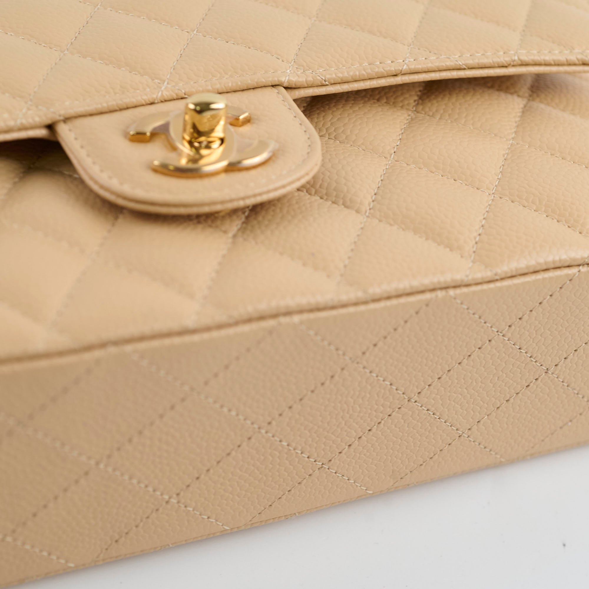 Chanel Classic Double Flap Bag in Caviar Leather Beige Gold Hardware - Timeless Luxury Handbag for Women, Perfect for Work, Evening Events & Special Occasions