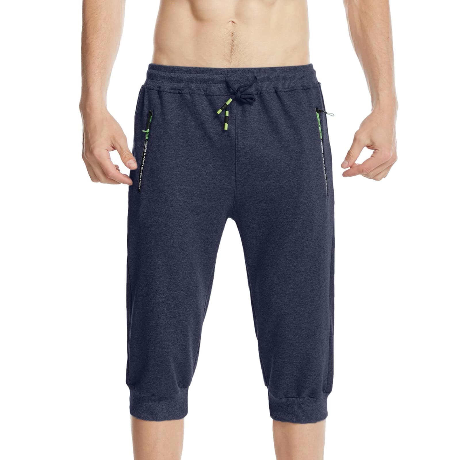 NQyIOS Men's Breathable Running Shorts with Zipper Pockets - Lightweight Cropped Tech Pants for Gym, Jogging & Outdoor Sports | Quick-Dry Athletic Workout Trousers