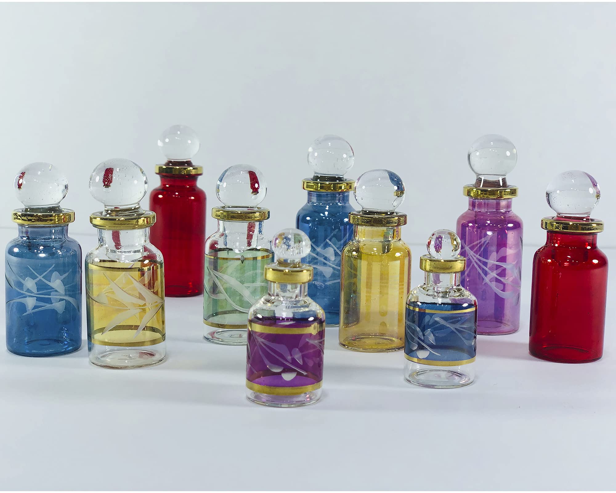 Egyptian Perfume Bottles Set - Handmade Glass Blown Vials for Home Decor & Gifts