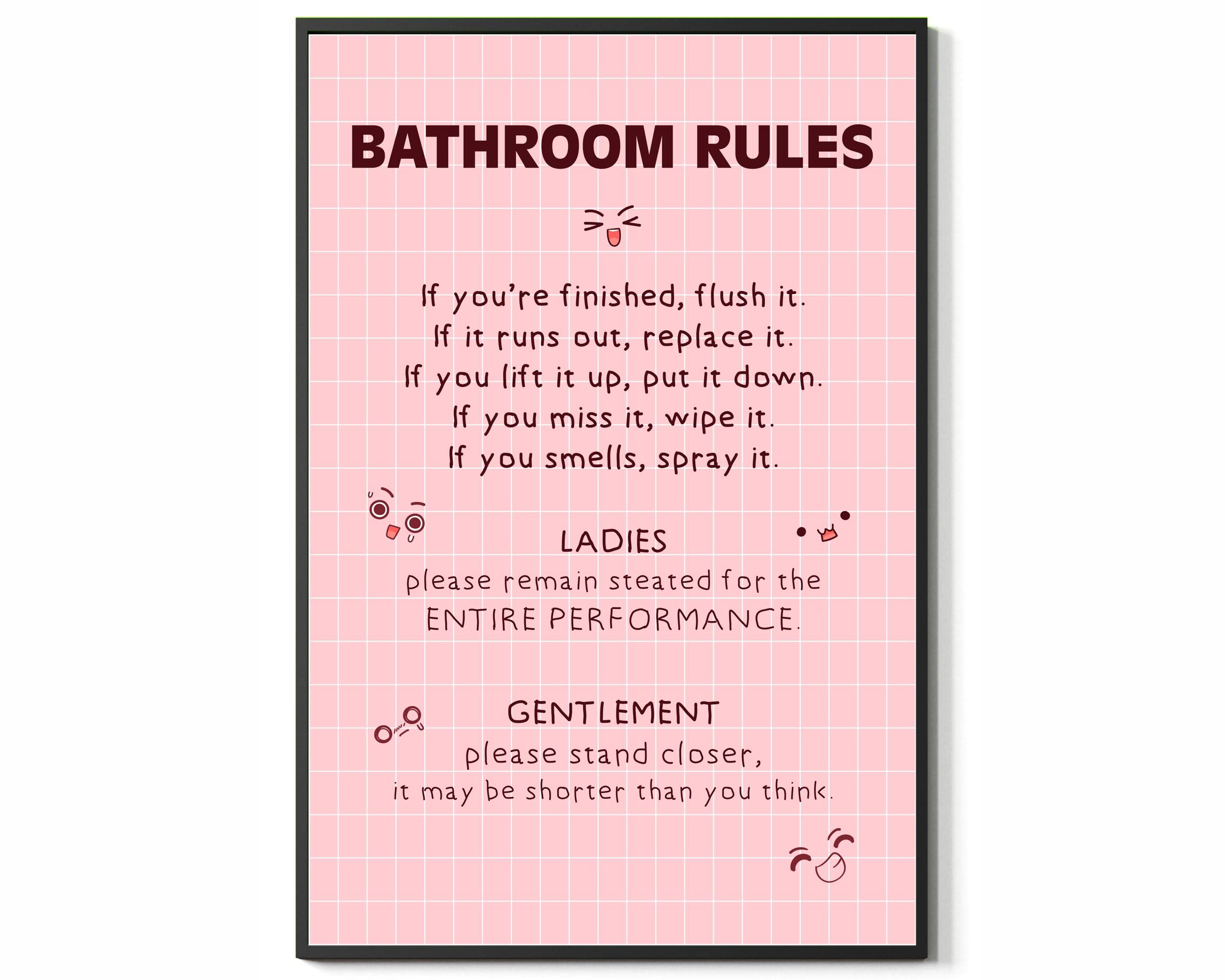 Funny Pink Bathroom Rules Wall Art - Humorous Home Decor Sign for Bathroom, Toilet & Restroom | Perfect for Housewarming Gifts & Apartment Decor