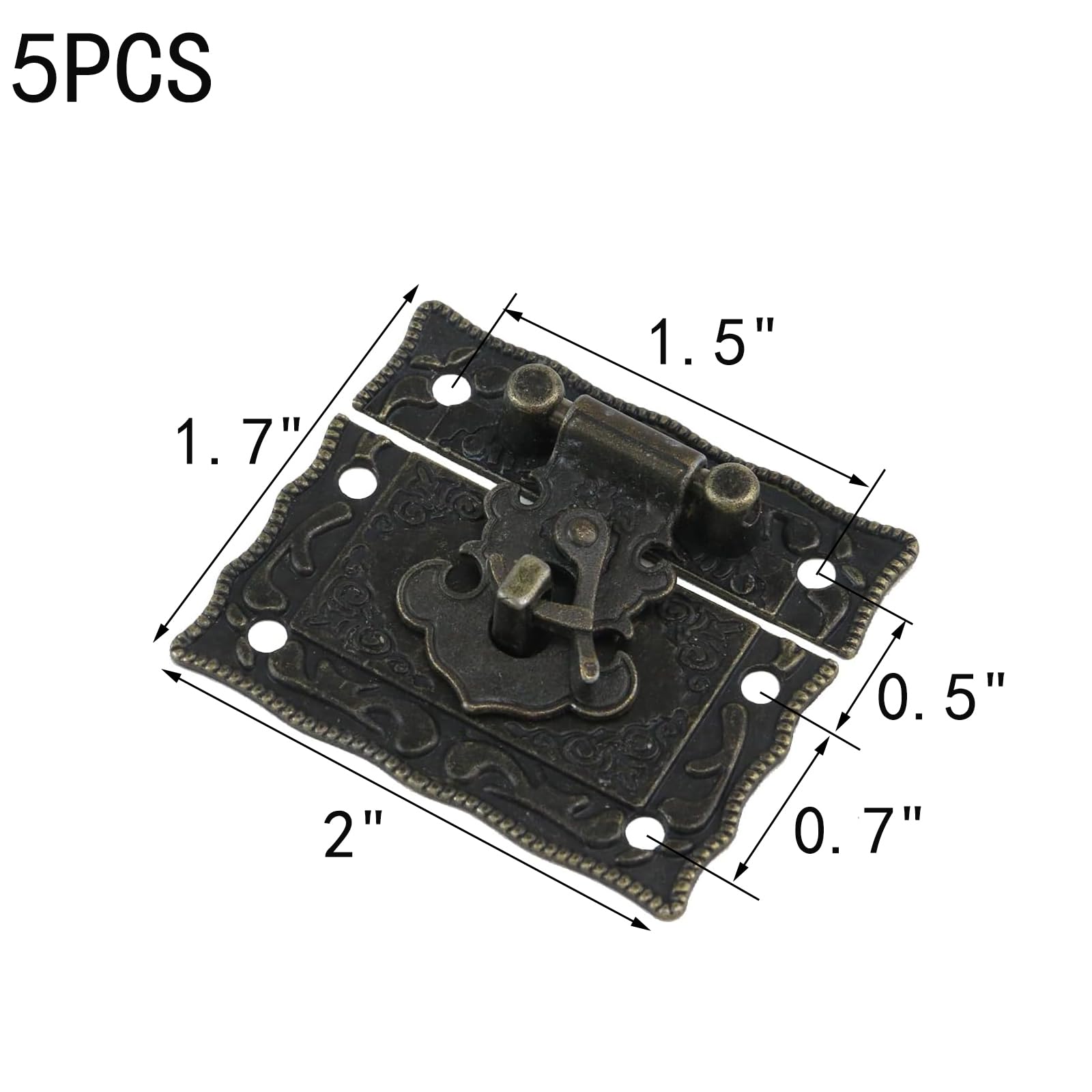 Antique Bronze Hasp Clasp Latch - Vintage Wooden Box Lock Buckle with Screws (Pack of 5) - Perfect for Jewelry Boxes, Chests, Cabinets & DIY Craft Projects