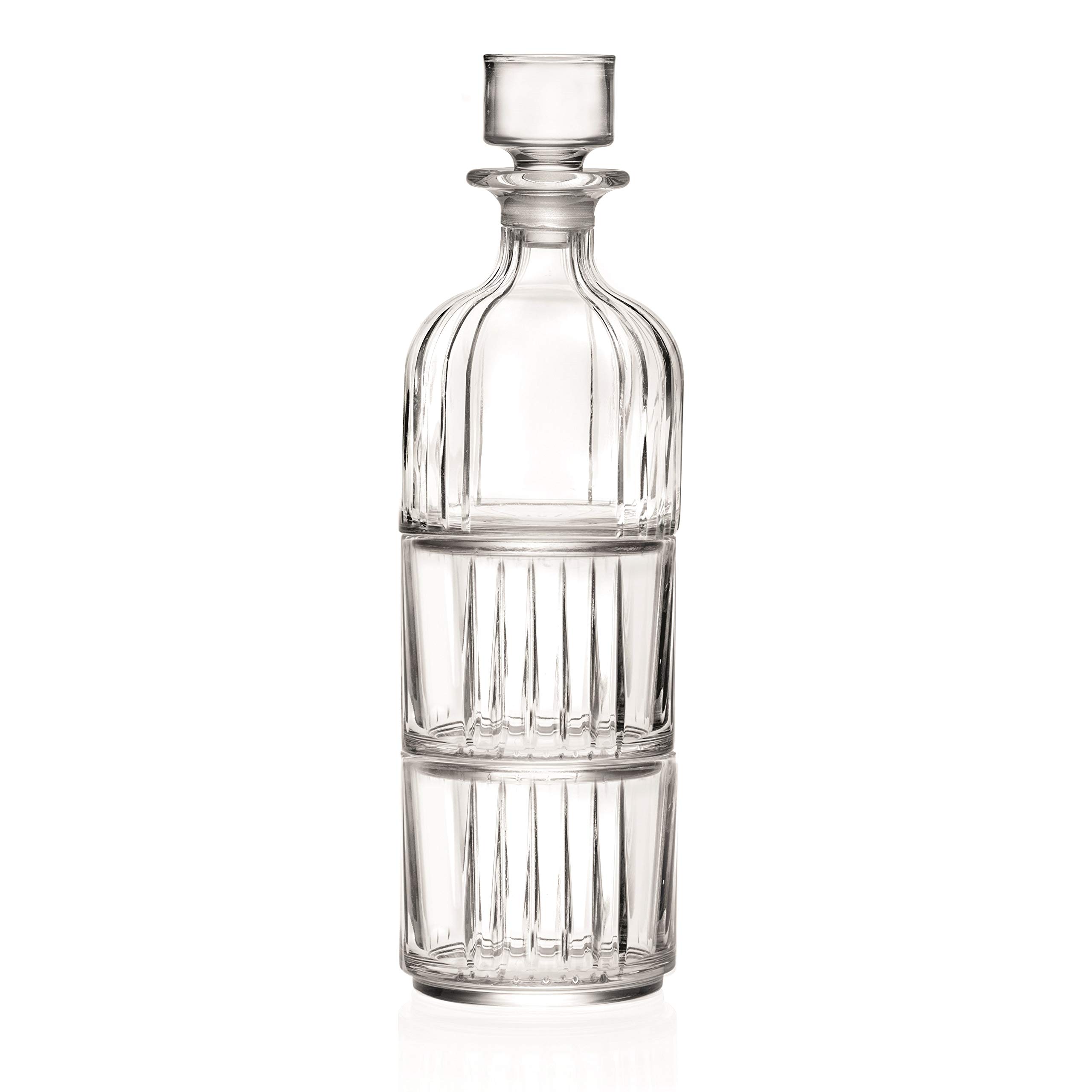 Premium Crystal Whiskey Decanter Set with 2 Stackable Old Fashioned Tumblers - 12oz European Glassware for Bourbon, Scotch & Cocktails - Elegant Home Bar & Gift Set for Whiskey Lovers
