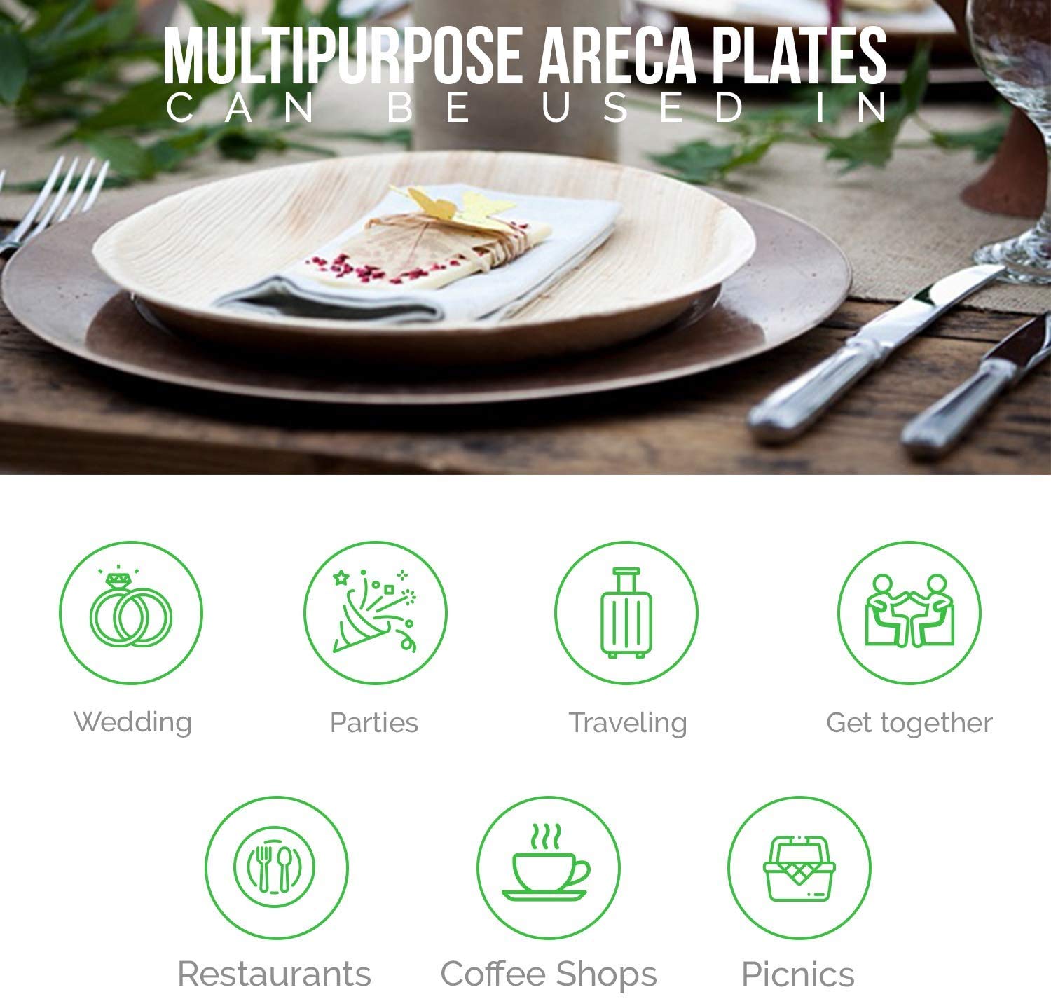 Eco-Friendly Palm Leaf Plate Set - 50 Guest Pack (150 Pcs) | 10 Inch Biodegradable Dinner Plates, 7 Inch Dessert Plates, 5 Inch Disposable Bowls for Soup/Salad | Perfect for Parties, Picnics, Weddings & Eco-Conscious Events