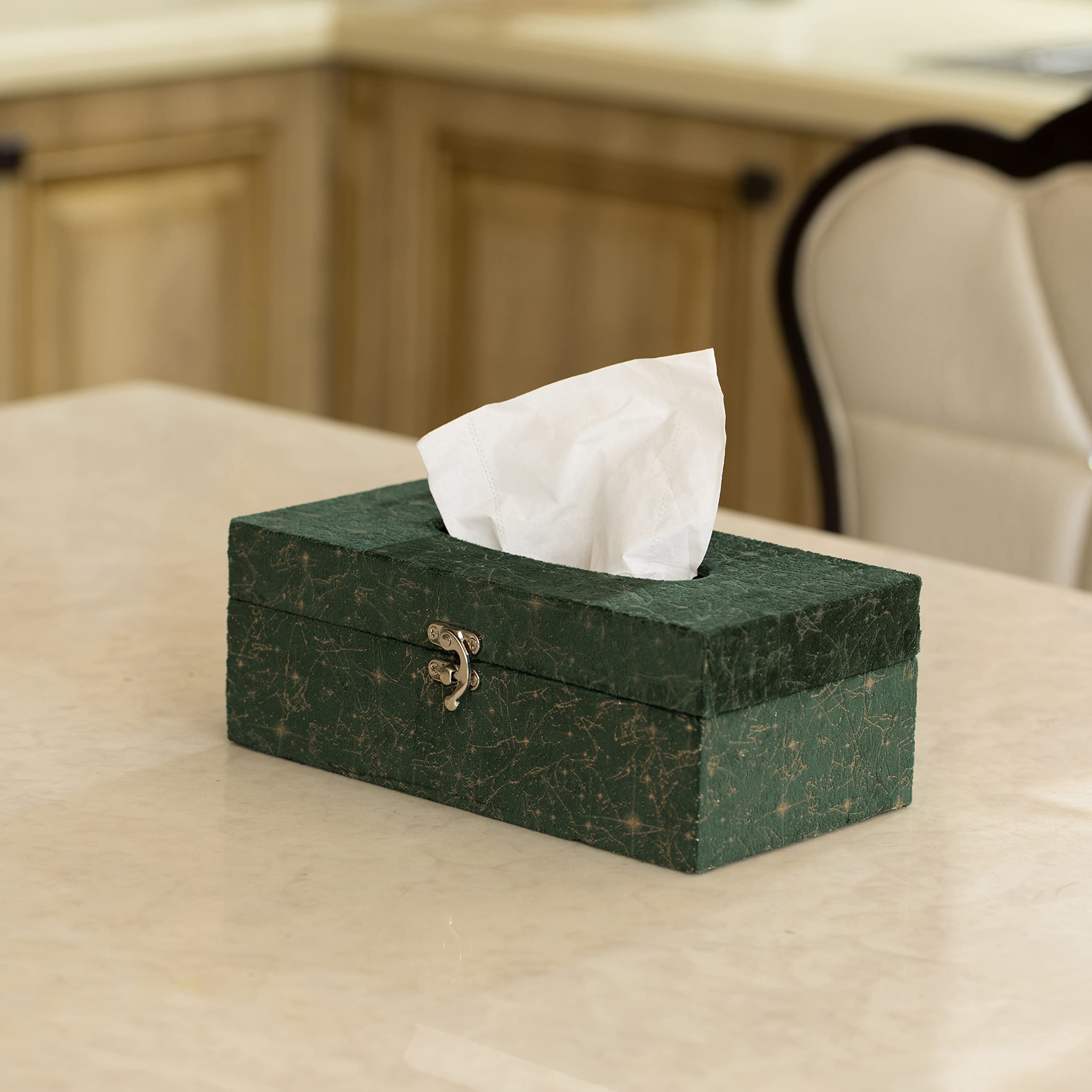 Modern Velvet Rectangular Tissue Box Cover - Elegant Green Home Decor for Living Room, Bedroom & Office