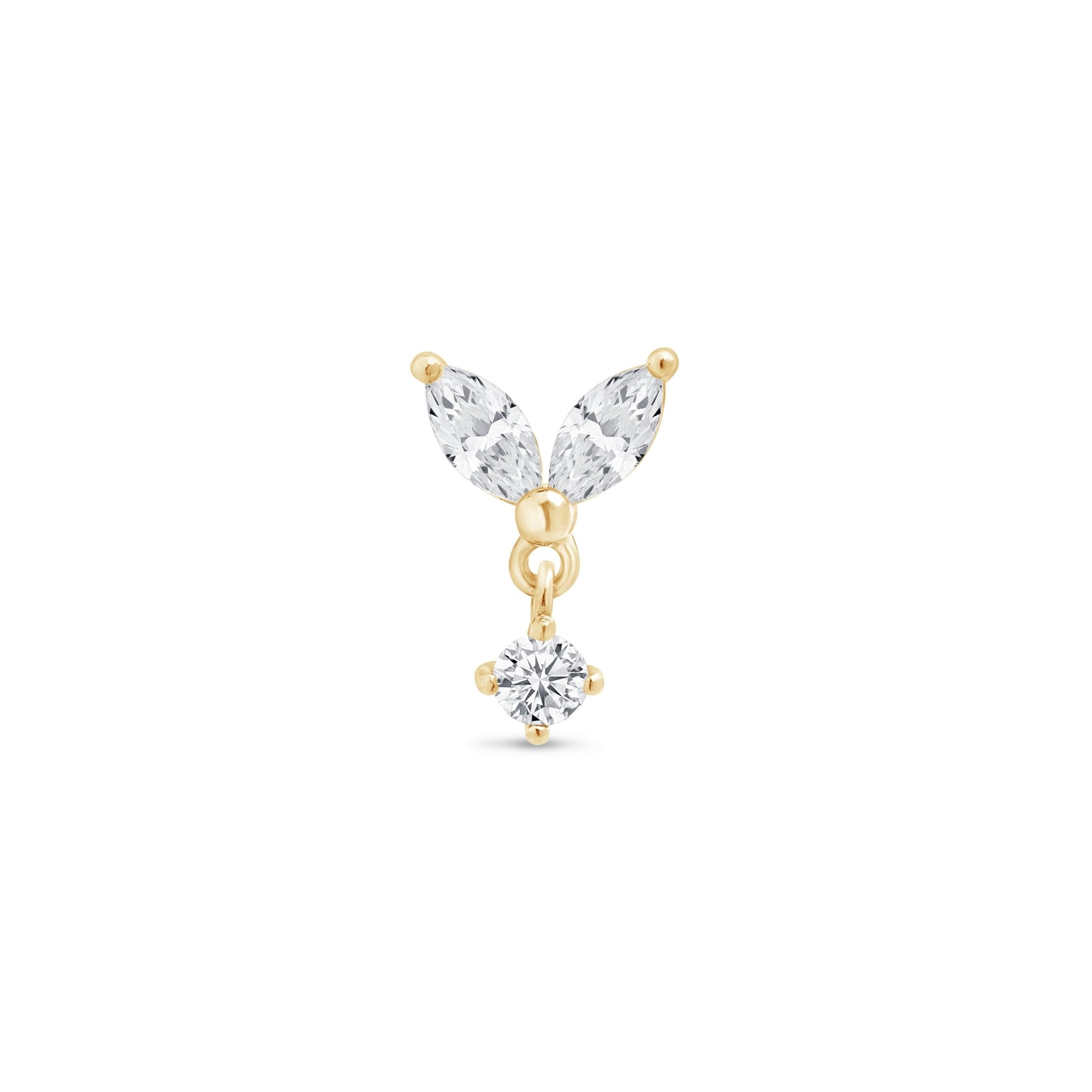 14K Yellow Gold Double Marquise Drop Earrings for Women - Elegant Dangling Jewelry for Parties, Weddings & Special Occasions