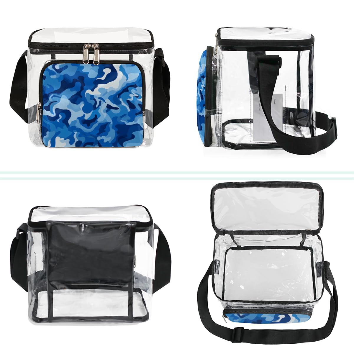 GzLeyigou Camouflage Blue Transparent Tote Bag with Handles - Abstract Camo Texture Clear Shoulder Bag for Women, Crossbody Lunch Bag | Perfect for Outdoor Travel, Picnics, Concerts, Sports Events & Stadium Approved