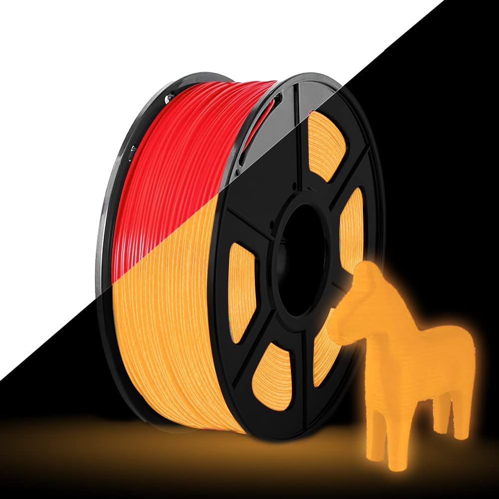 Premium 3D Printer Filament PLA 1.75mm - Glow in The Dark Filament 1KG (2.2 LBS) Spool (Red Glow Orange) - Perfect for DIY Projects, Cosplay Props & Nighttime Decorations