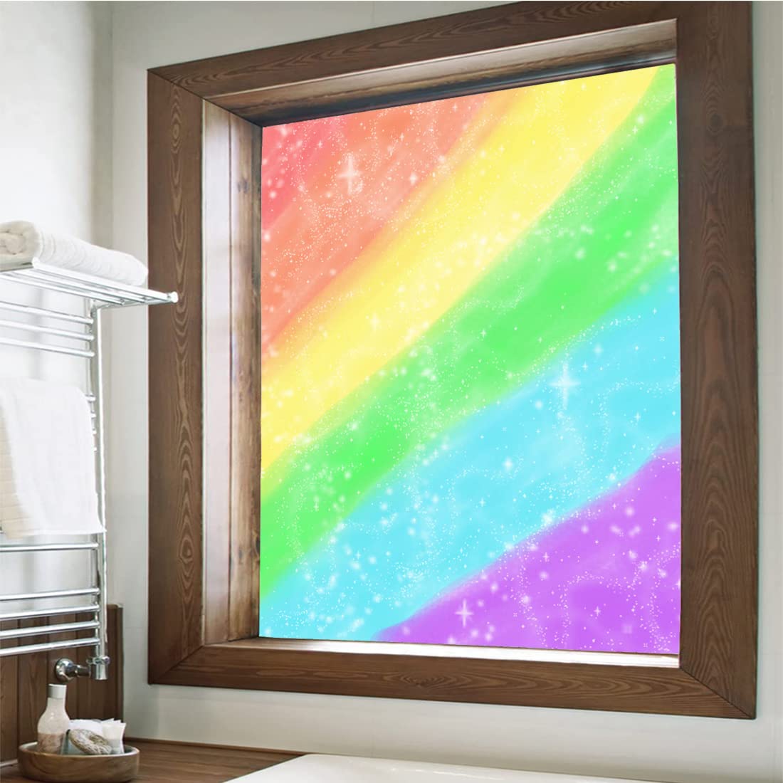 Rainbow Diamond Window Film - Stained Glass Privacy Decal, Frosted Removable Window Cling Stickers (17.7