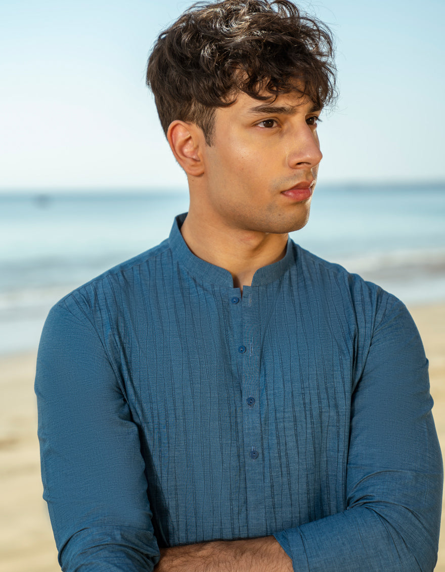 Stylish Blended Blue Kurta by J. Junaid Jamshed - Perfect for Casual Wear, Festivals & Special Occasions