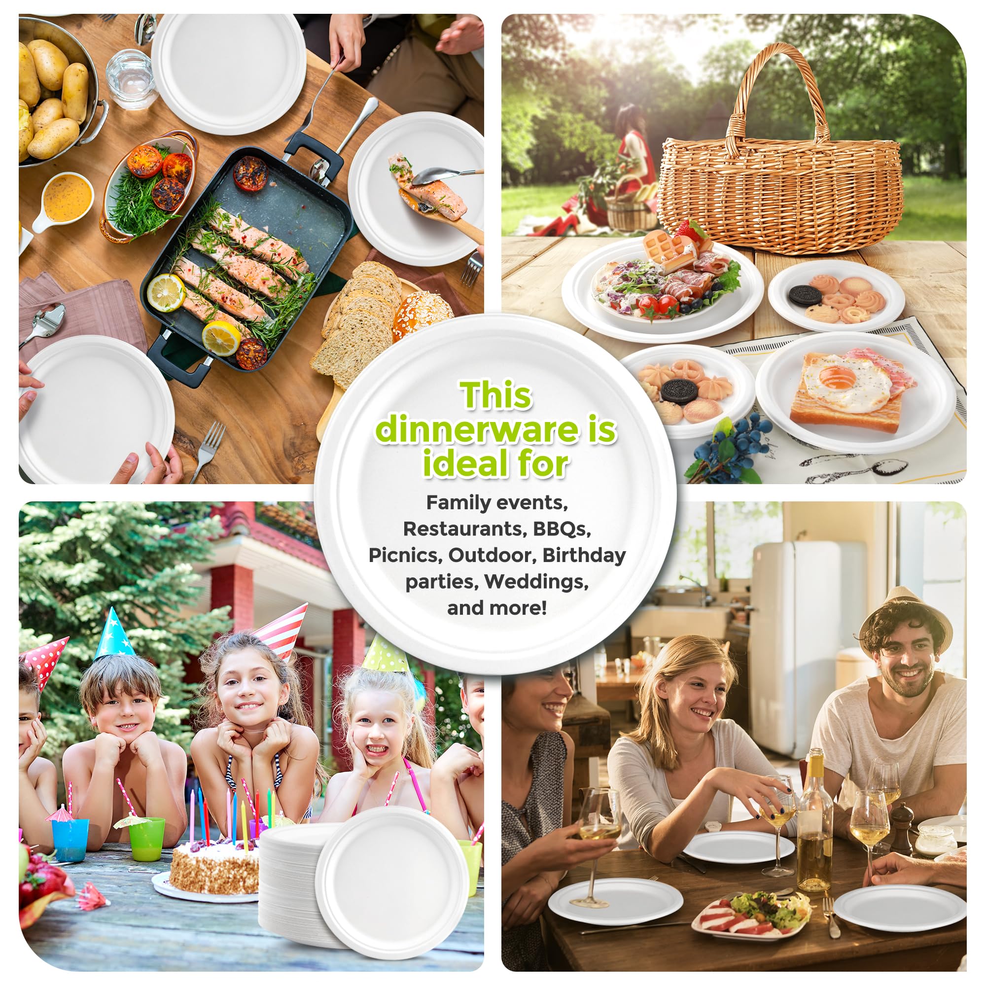 7 Inch Heavy-Duty Disposable Paper Plates [125 PCS] - 100% Compostable & Biodegradable Bagasse Plates, Natural Unbleached Eco-Friendly Small Dinner Plates for Parties, Picnics, BBQs & Everyday Use