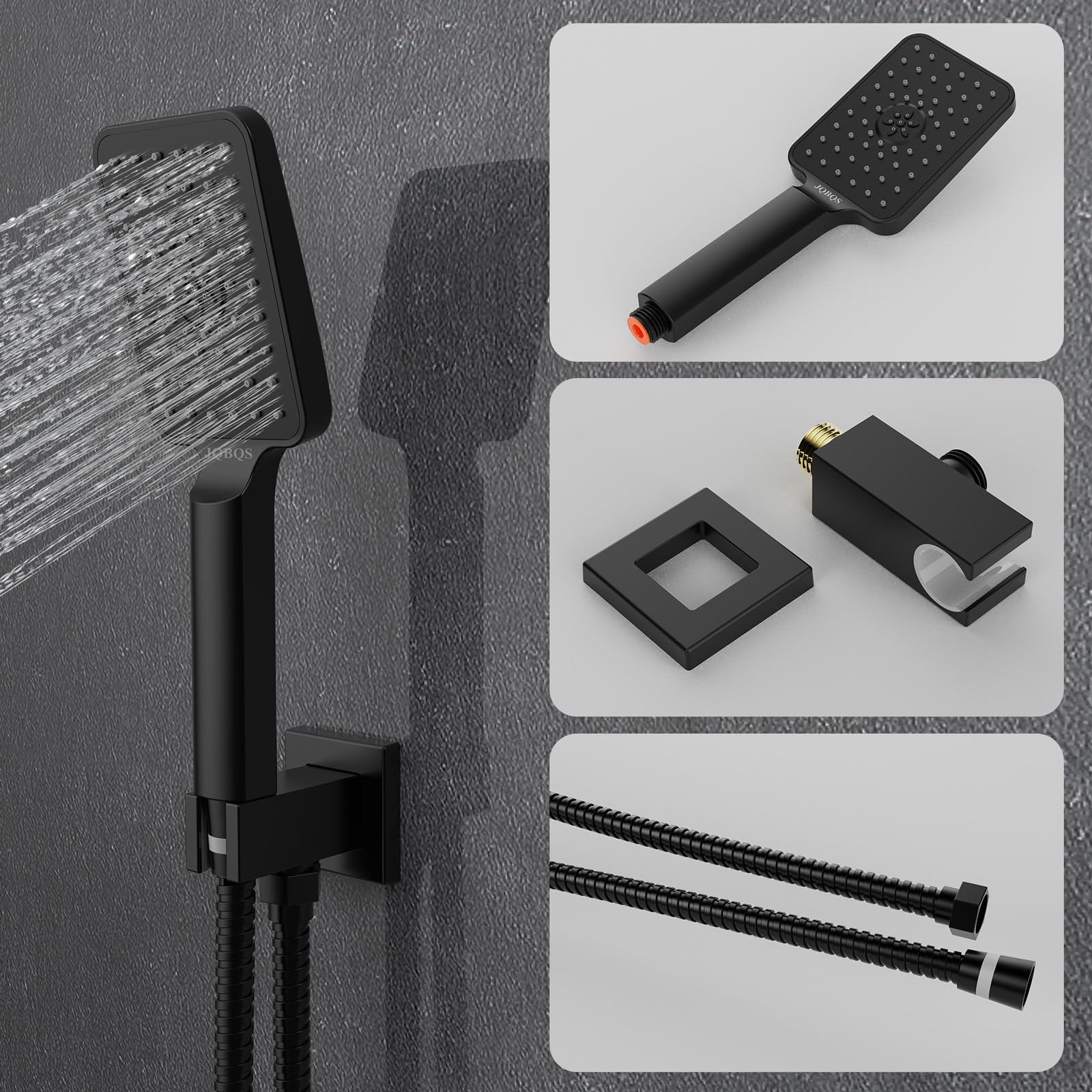 Modern Brass Rain Shower System - High Pressure Square Rainfall Shower Valve with Handheld Sprayer, Diverter & Wall Mount (12 Inch, Matte Black) - Perfect for Luxury Bathrooms & Spa-Like Shower Experience