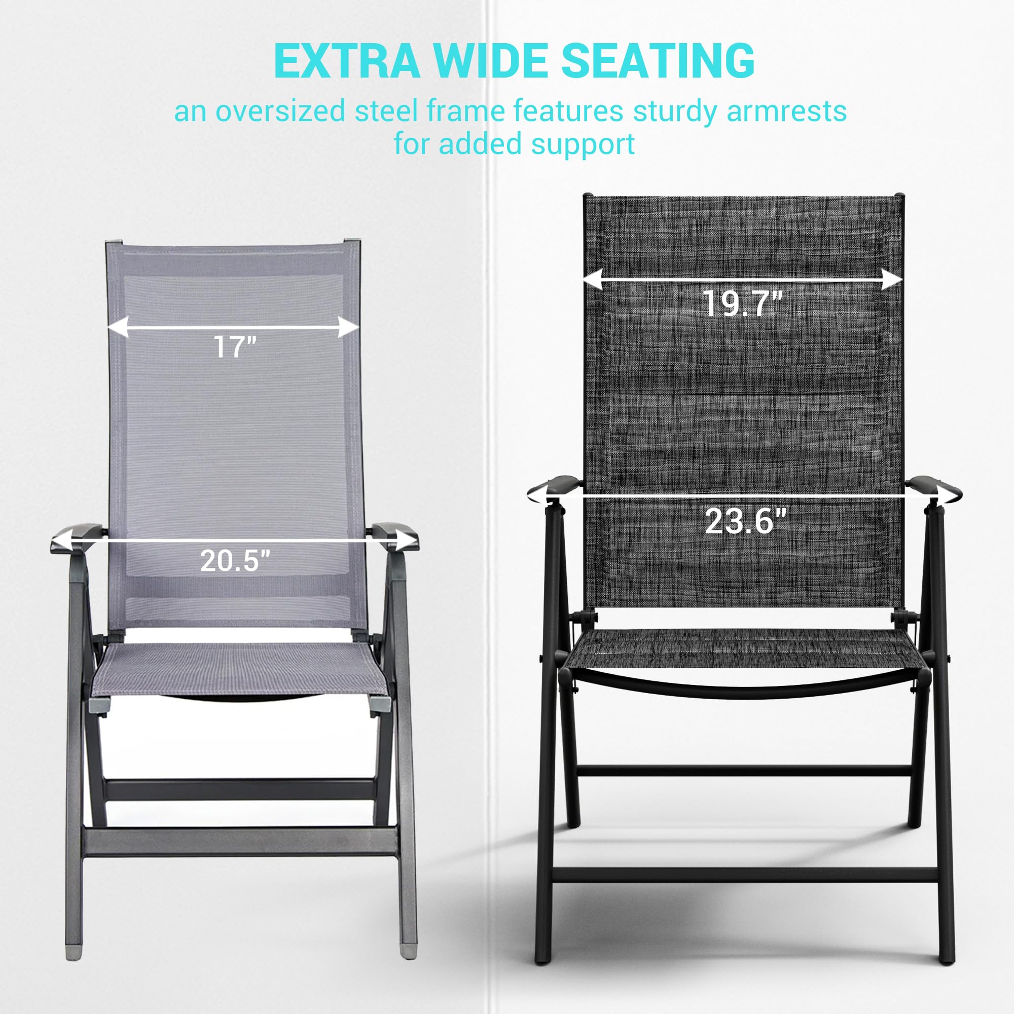 4-Pack UDPATIO Folding Patio Dining Chairs - All-Weather Textilene Padded Seats, Steel Frame & Adjustable Design - Perfect for Outdoor BBQs, Poolside Lounging & Backyard Gatherings (Dark Grey, No Assembly Required)