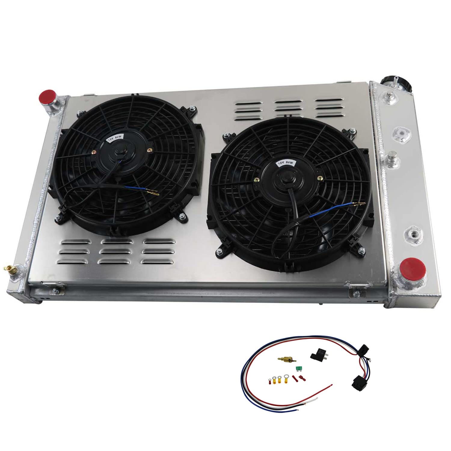 ECMRAD 4-Row Aluminum Radiator for 1982-1987 Chevrolet El Camino & Grand Prix - High Performance Cooling with Shroud Fans Combo - Perfect for Street Racing, Hot Rods & Classic Car Restoration
