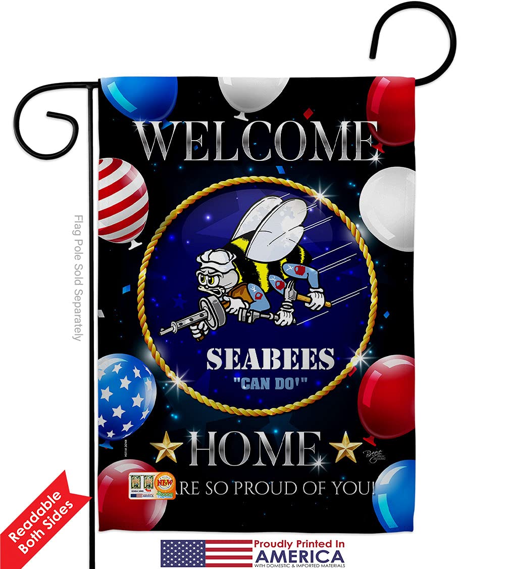 Navy Welcome Home Seabee Garden House Flags Kit - Double-Sided 28x40 Inch US Military Veteran Yard Banner - Armed Forces USN Patriotic Decor Made in USA - Perfect for Front Yard, Porch & Military Homecoming Celebrations