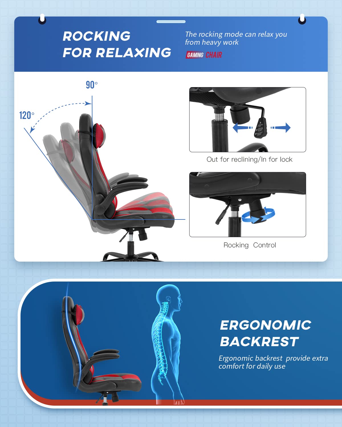 Ergonomic Gaming Chair for Adults - PU Leather Swivel Rolling Adjustable Video Game Chair with Lumbar Support, Flip-Up Arms & Headrest - Perfect for PC Gaming, Office Work & Streaming Setup (Men & Women)