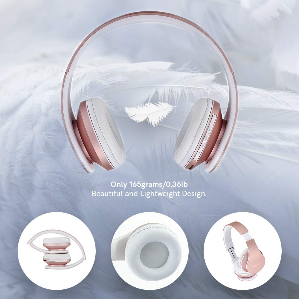 PowerLocus Rose Gold Wireless Bluetooth Headphones - Noise Cancelling Over-Ear Headset with Built-in Mic for iPhone Android PC (Black/Purple) - Perfect for Travel, Workouts & Gaming