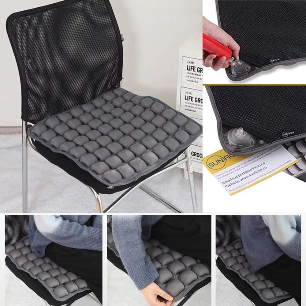 Inflatable Air Cushion for Car Seat & Wheelchair - 17x17in Breathable Non-Slip Pad with Pump - Home, Office & Travel Comfort Support - Relieves Back Pain & Pressure Sores