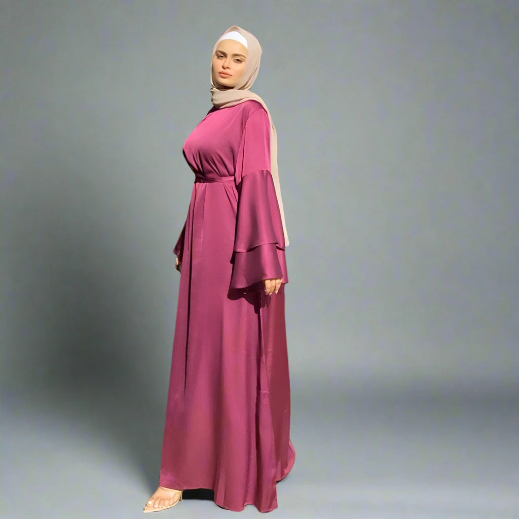 Elegant Muslim Solid Color Flare Sleeve Abaya Dress - Modest Islamic Prayer Dress for Women, Perfect for Mosque, Eid & Special Occasions