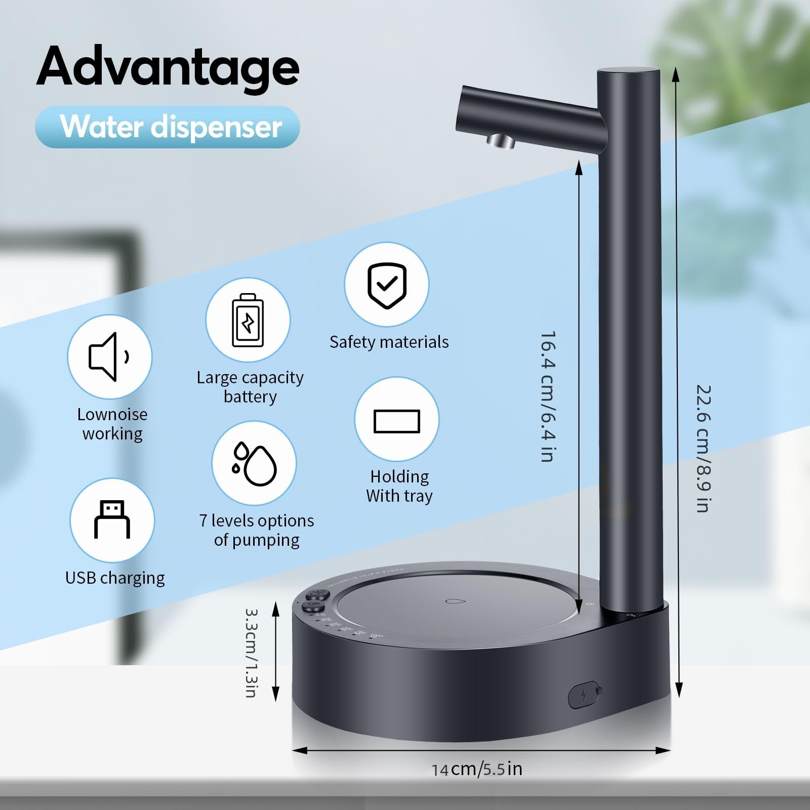 USB Charging Desktop Water Dispenser - Portable Electric Pump for Home, Office & Travel - Nightstand & Bedside Water Bottle Dispenser - Perfect for Hydration at Work, Camping & Bedside Use