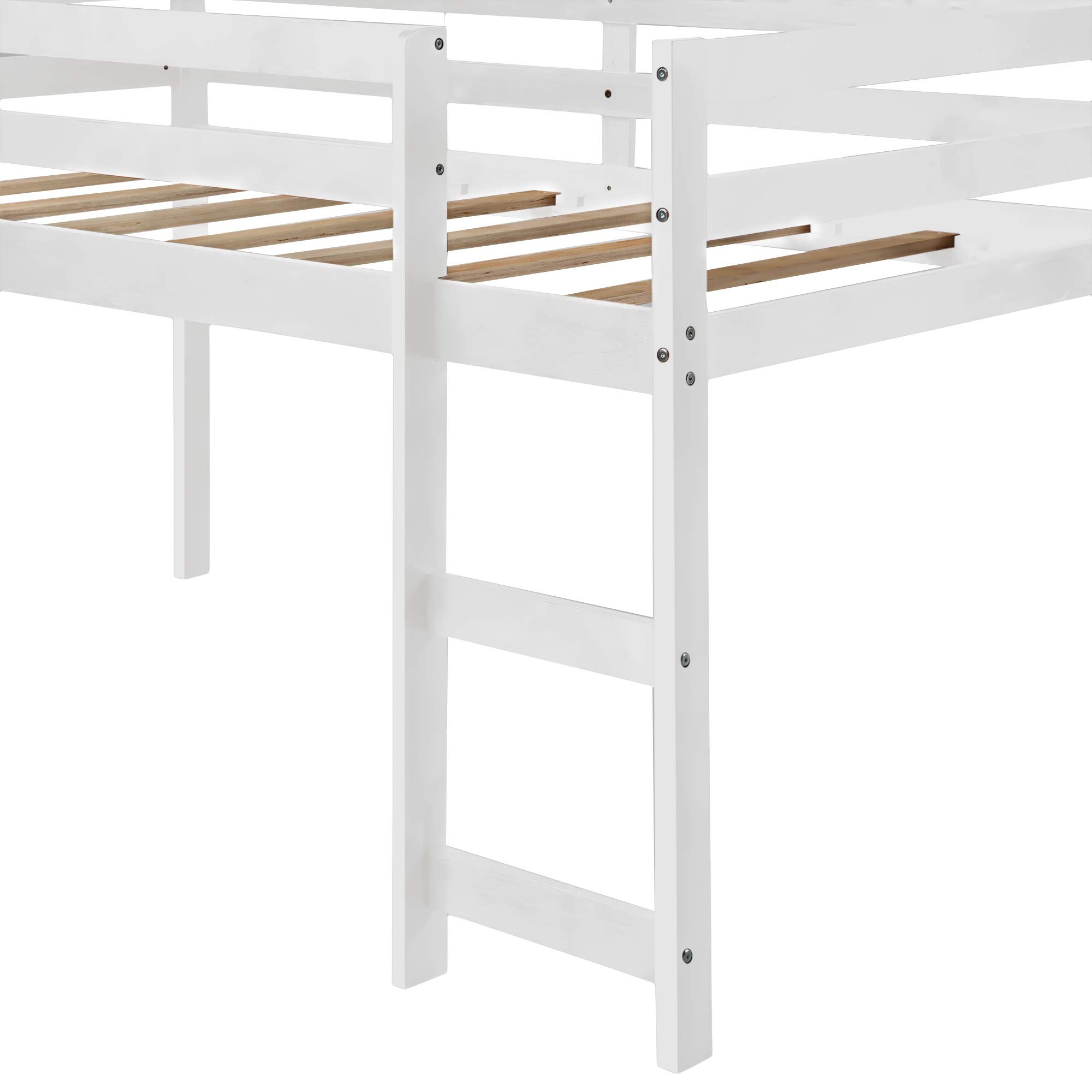 SOFTSEA Twin Low Loft Bed with Slide for Kids - Wooden Children's Bed with Safety Guard Rail & Ladder - Easy Assembly White - Perfect for Small Bedrooms, Playrooms & Sleepovers
