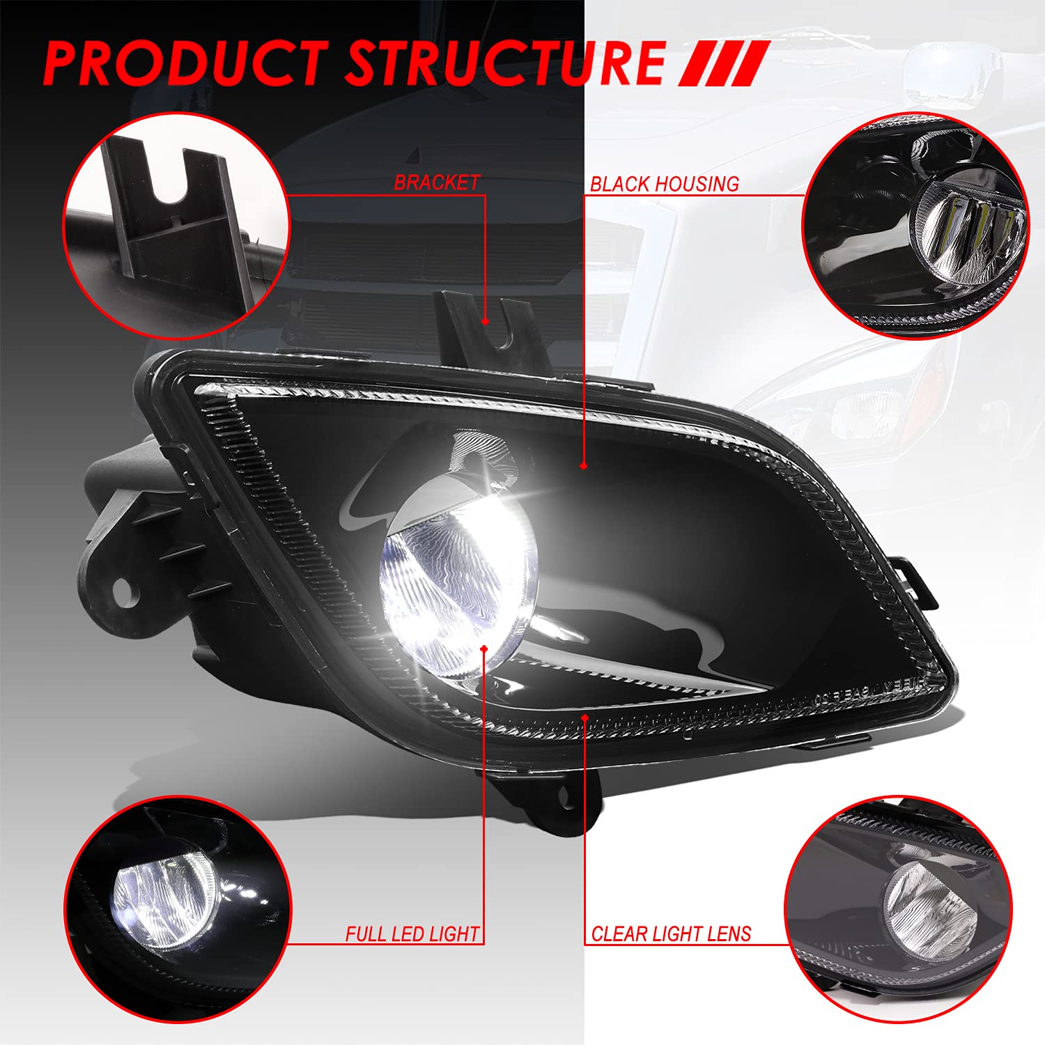 Auto Dynasty High Power LED Front Bumper Driving Fog Lights - Compatible with Freightliner Cascadia 2018-2024 (Driver & Passenger Side, Black Housing) - Durable Fog Lamps for Truck Safety & Night Driving Visibility
