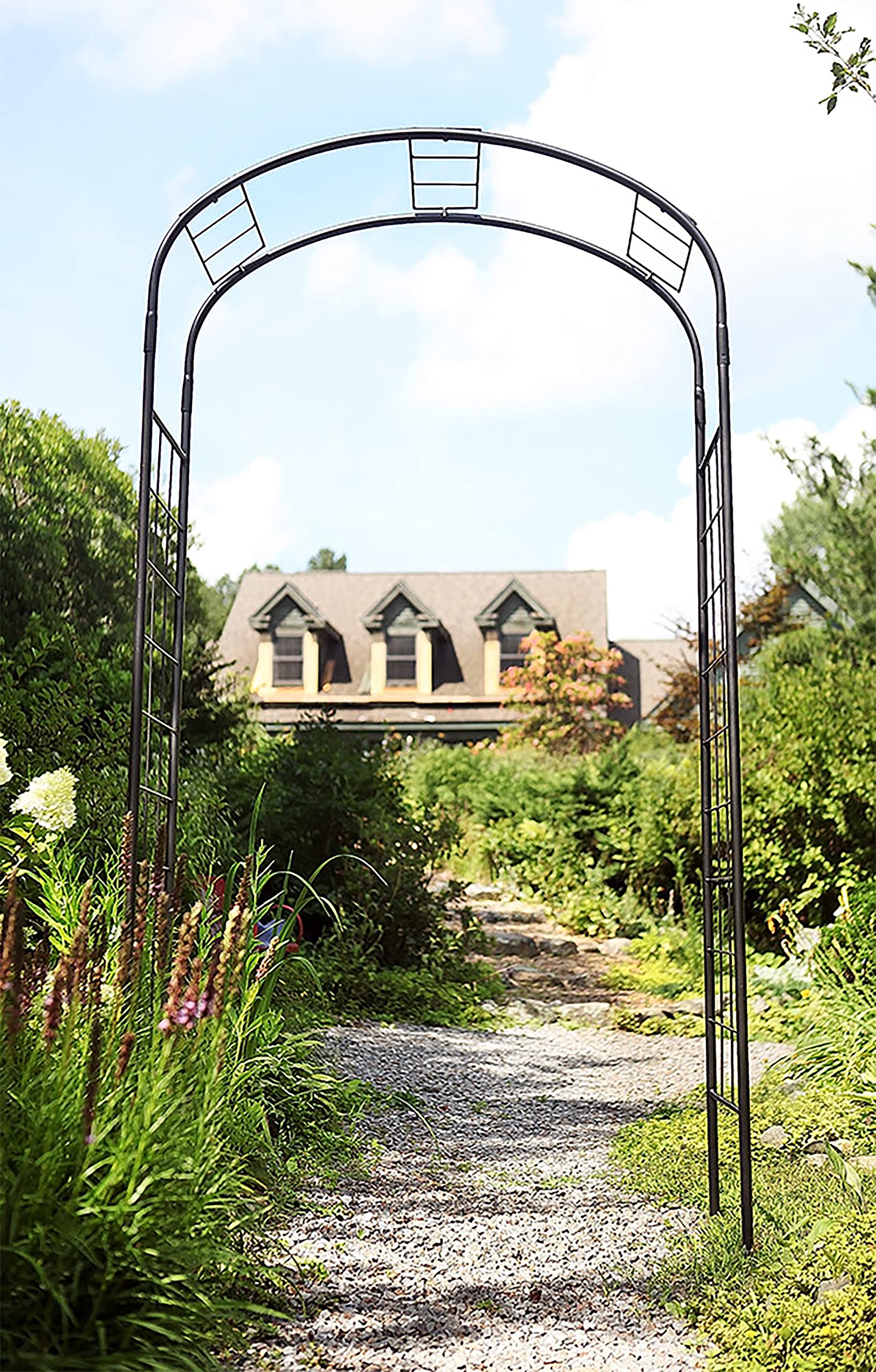 Achla Designs Monet Arbor Wrought Iron Garden Arch - Elegant Outdoor Wedding Archway for Gardens, Backyards & Vineyards