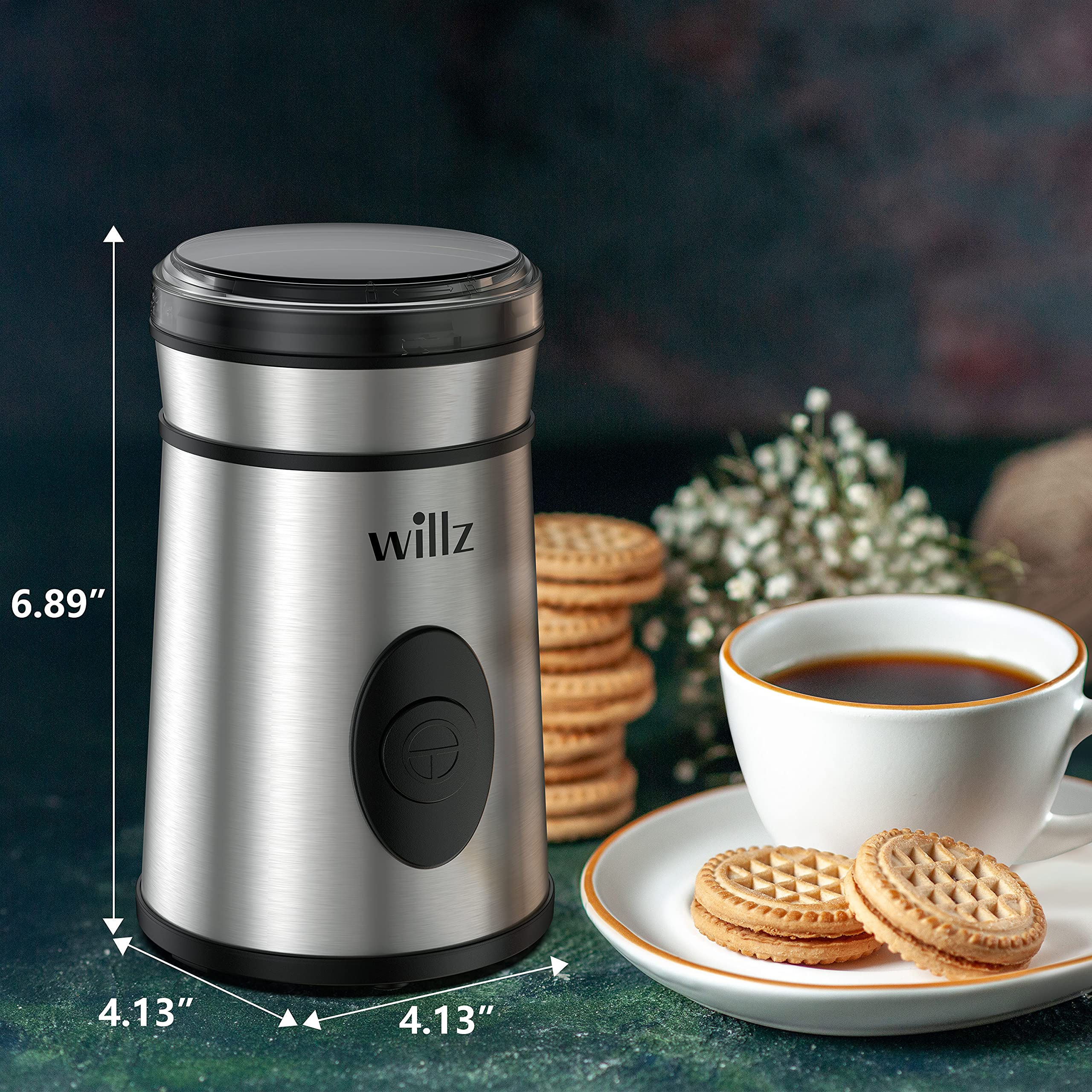 Premium Willz Electric Coffee Grinder - 200W Stainless Steel Blade for Beans, Spices & Herbs | 50g Capacity (6 Cups) | One-Touch Operation | Perfect for Home Kitchens, Camping & Gifts