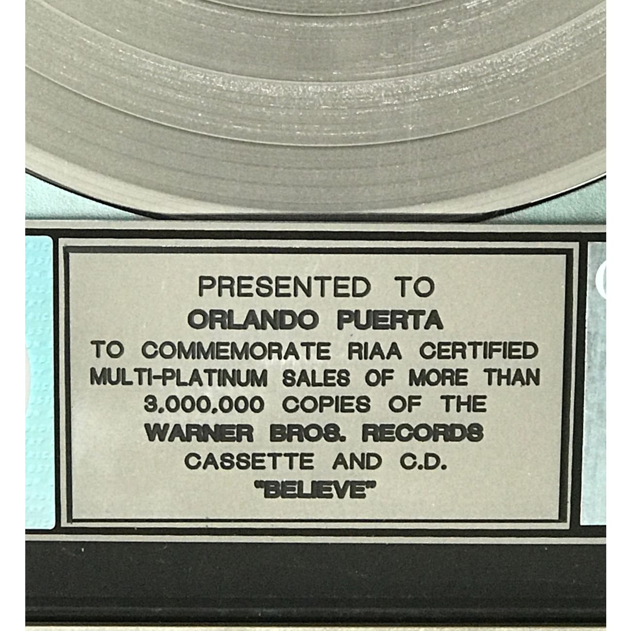 Cher Believe RIAA 3x Multi Platinum Album Award - Certified Music Collectible for Fans & Display (Perfect for Home Decor, Music Rooms & Collector Showcases)