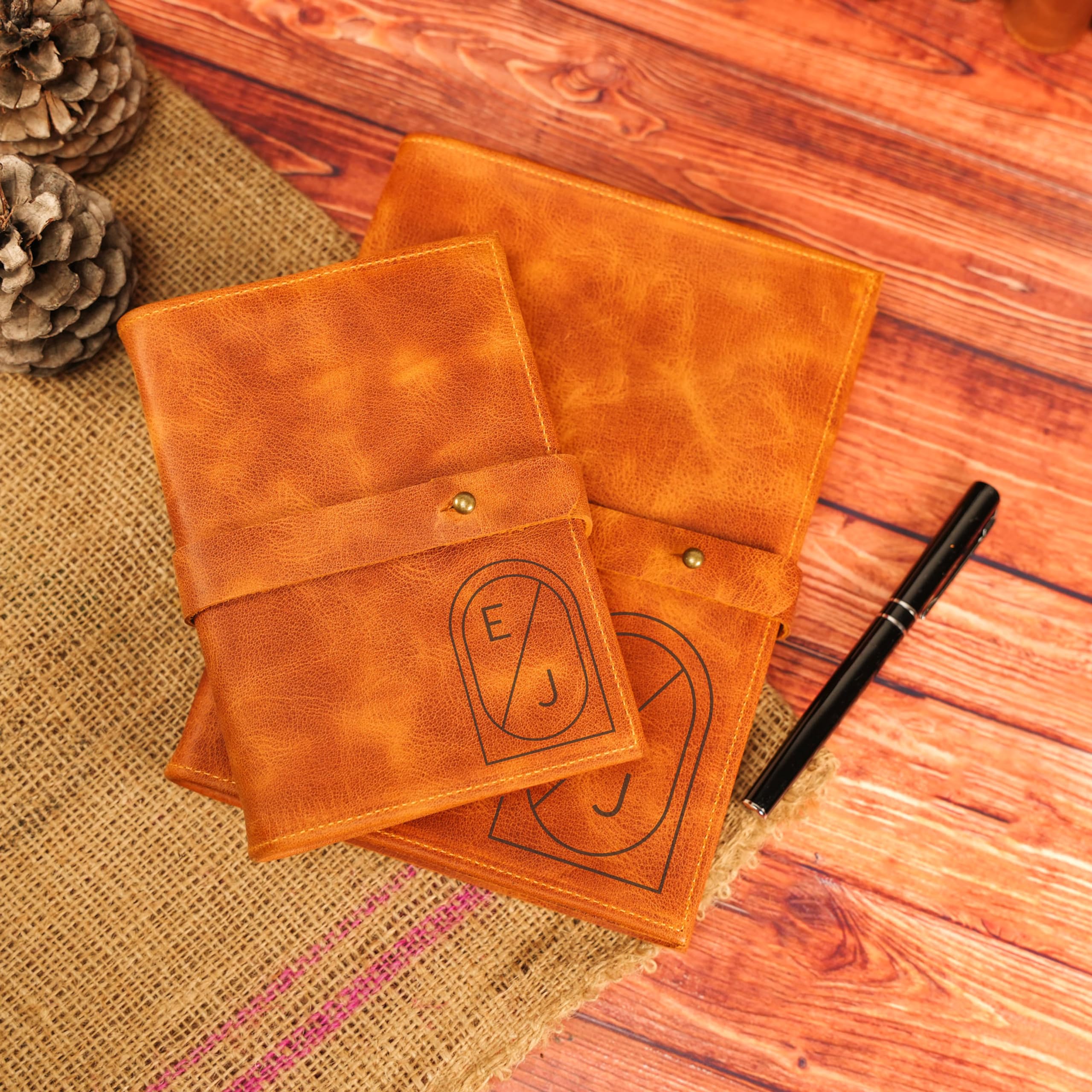 Personalized Leather Monogram Notebook - Custom Engraved Wedding Guest Book, Vows Journal & Anniversary Gift - Elegant Notebook Cover for Bridal Shower, Engagement & Special Occasions