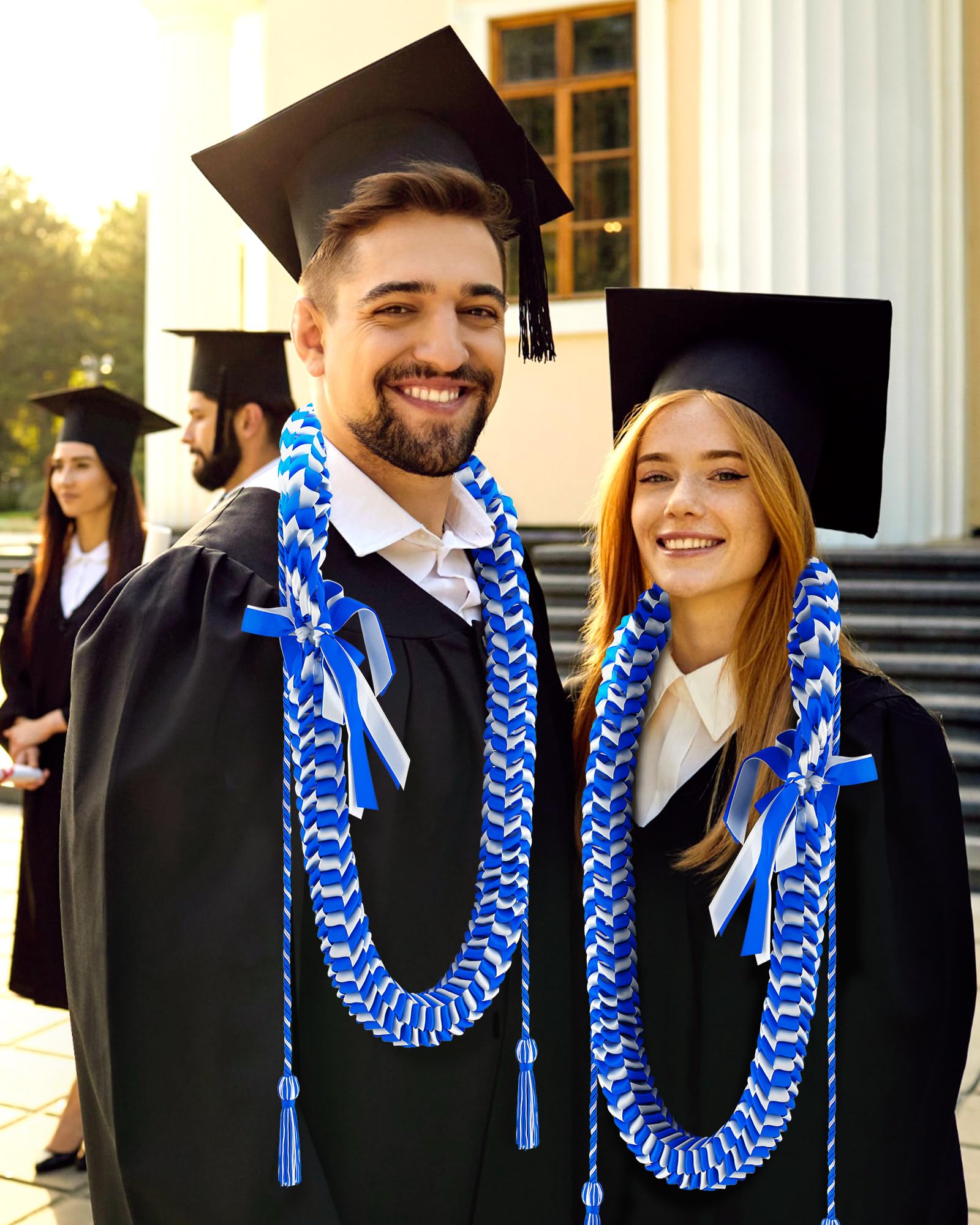 **Cinderella Graduation Leis 2025 - Blue & White Braided Ribbon Lei, Cap Headband & Honor Cords - Class of 2025 Graduation Gift for Men & Women - Perfect for Graduation Parties, Ceremonies & Photo Shoots**