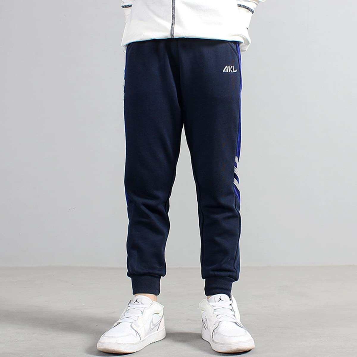 FLOWERKIDS Boys Striped Cotton Jogger Pants - Adjustable Waist Sweatpants for Kids Age 5-14 | Comfortable Casual Wear for School, Play & Everyday Activities