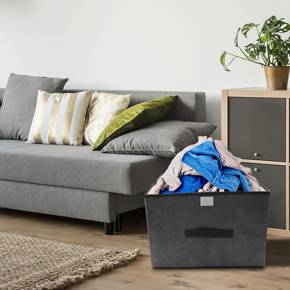 Foldable Storage Box with Dustproof Lid & Handle - Collapsible Storage Organizer for Closet, Bedroom, Home Organization - Space Saving Grey Storage Bin for Clothes, Toys & Household Items