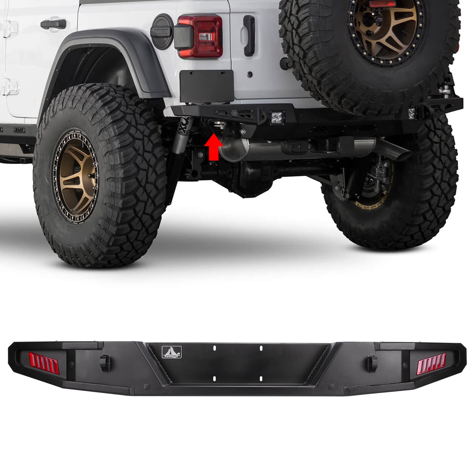 WOLFSTORM Rear Bumper for 2018-2023 Jeep Wrangler JL/JLU - Heavy Duty Bumper with LED Position Lights & Shackle Mounts | Perfect for Off-Roading, Rock Crawling & Adventure Driving