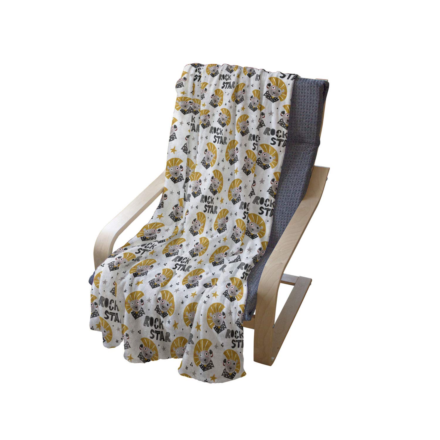 Ambesonne Lion Throw Blanket - Rock Star Typography Flannel Fleece Blanket for Couch, Sofa & Bed - Soft Cozy Accent Blanket 70