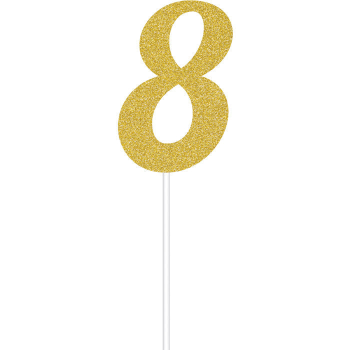 12-Piece Bulk Gold Glitter #8 Cake Toppers for Birthday, Wedding, and Party Decorations – Perfect for Cupcakes, Cakes, and Desserts