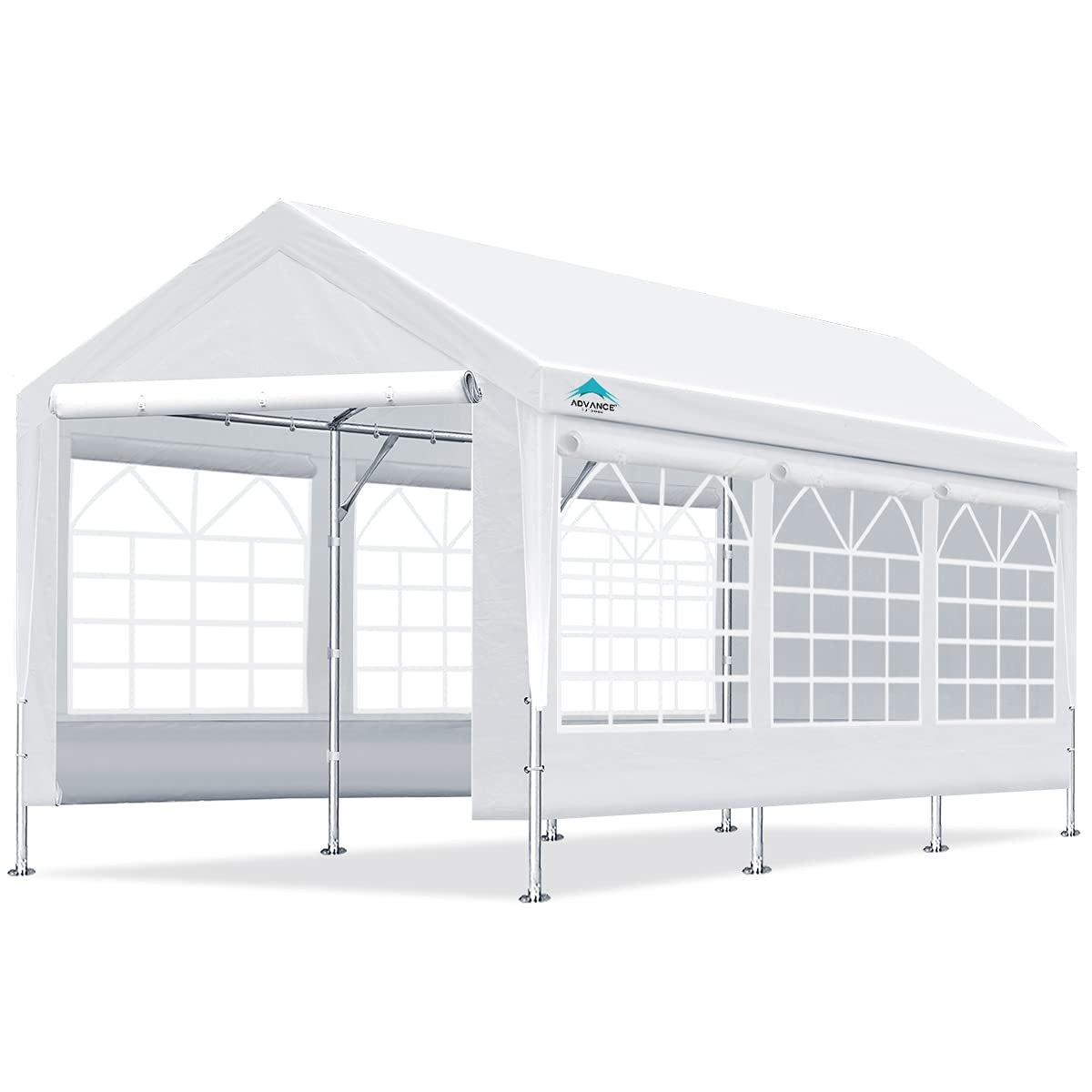 ADVANCE OUTDOOR 10x20 ft Heavy Duty Adjustable Carport Canopy Garage Shelter with Removable Windows & Doors, Height 9.5ft to 11ft, White - Perfect for Car, Boat, Party, and Wedding Events