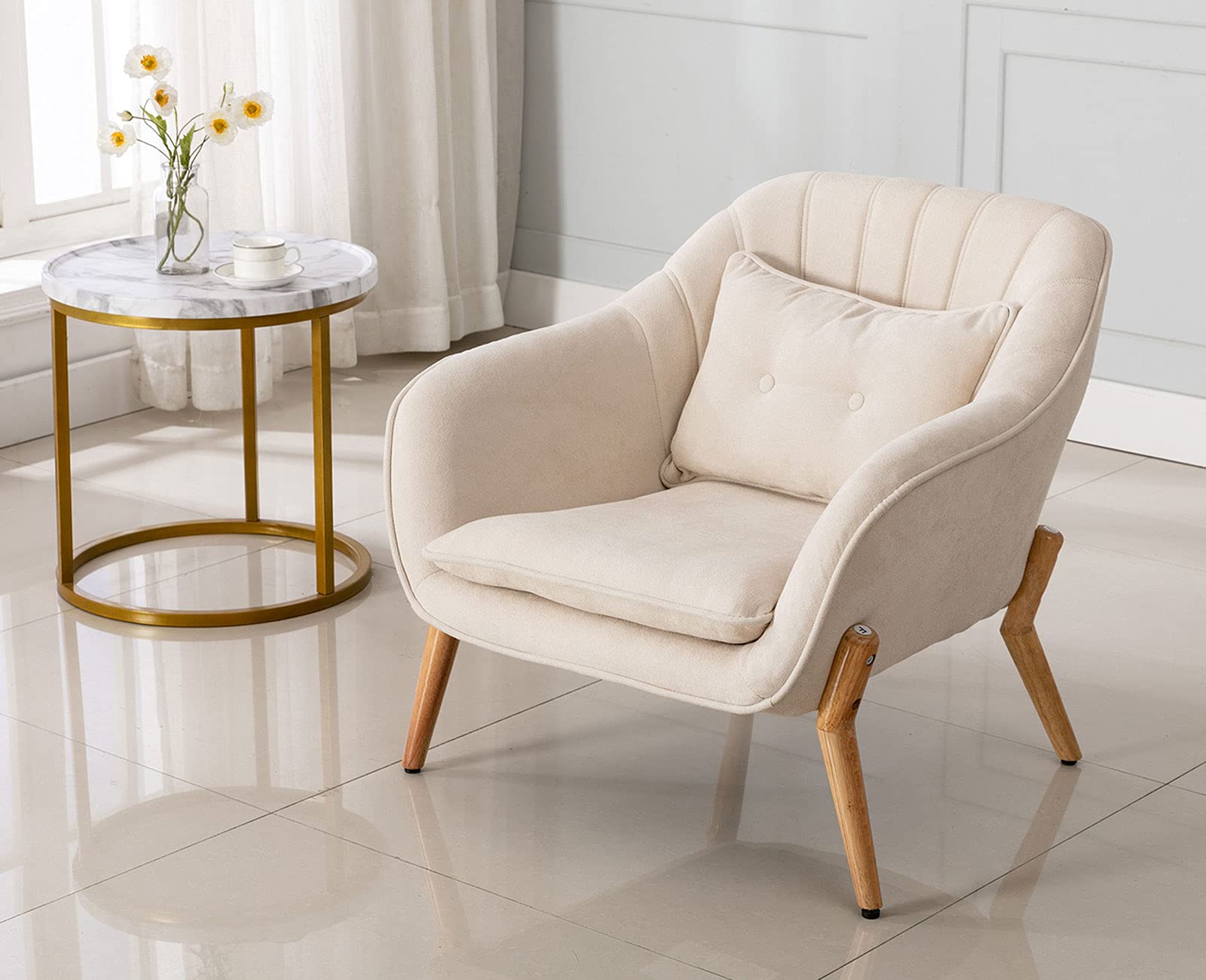 Shunzhi Modern Upholstered Barrel Accent Chair - Tufted Living Room Chair with Lumbar Pillow, Comfortable Reading Chair for Small Spaces, Beige - Perfect for Living Rooms, Bedrooms, Home Offices & Cozy Corners