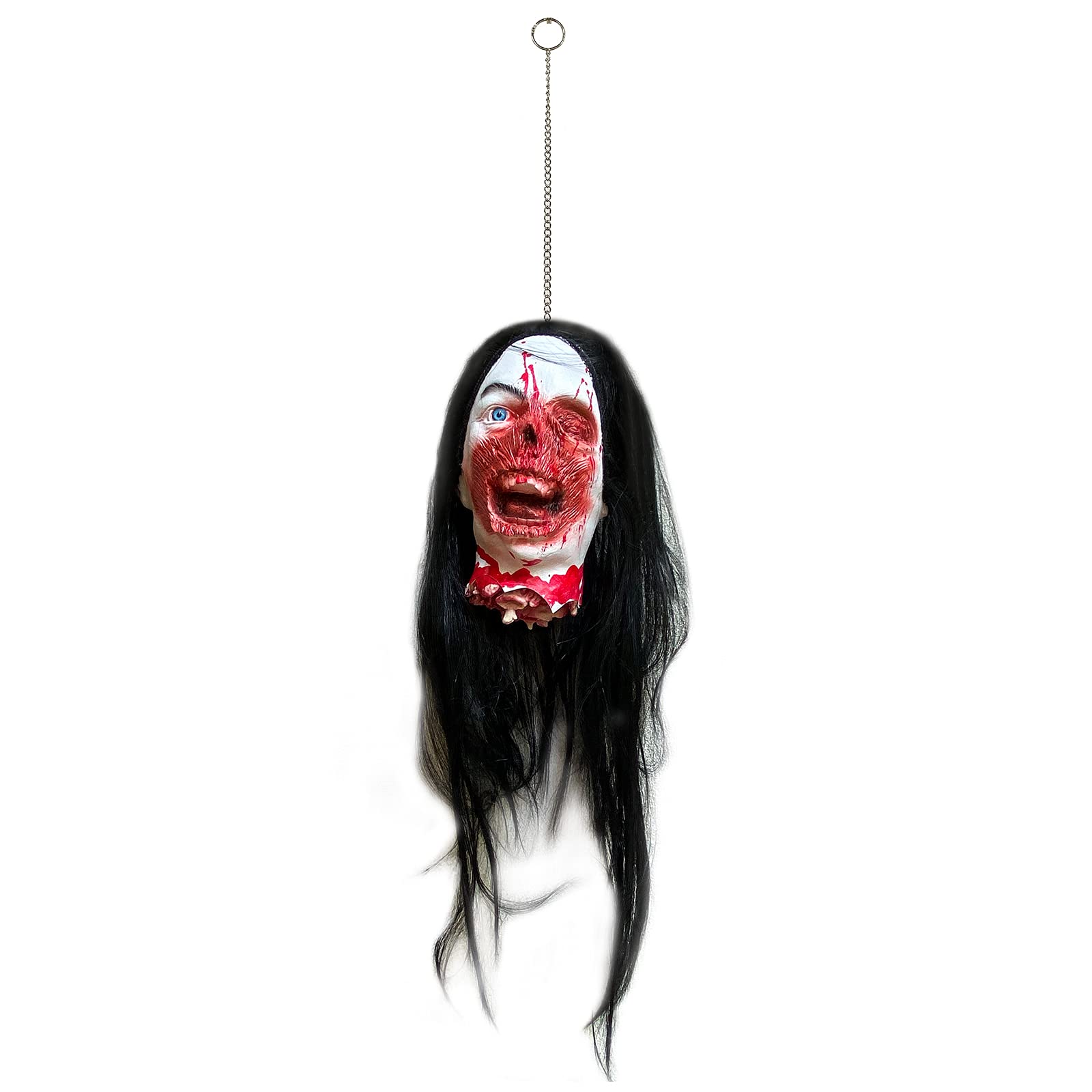 Realistic Severed Zombie Head Halloween Decor - Scary Hanging Bloody Prop for Haunted House Party, Horror Movie Set & Outdoor Yard Decoration
