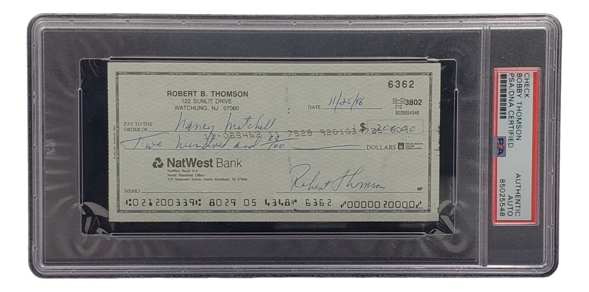 Bobby Thomson New York Giants Autographed Bank Check PSA/DNA Certified 85025548 - Perfect for Sports Memorabilia Collectors and Baseball Fans