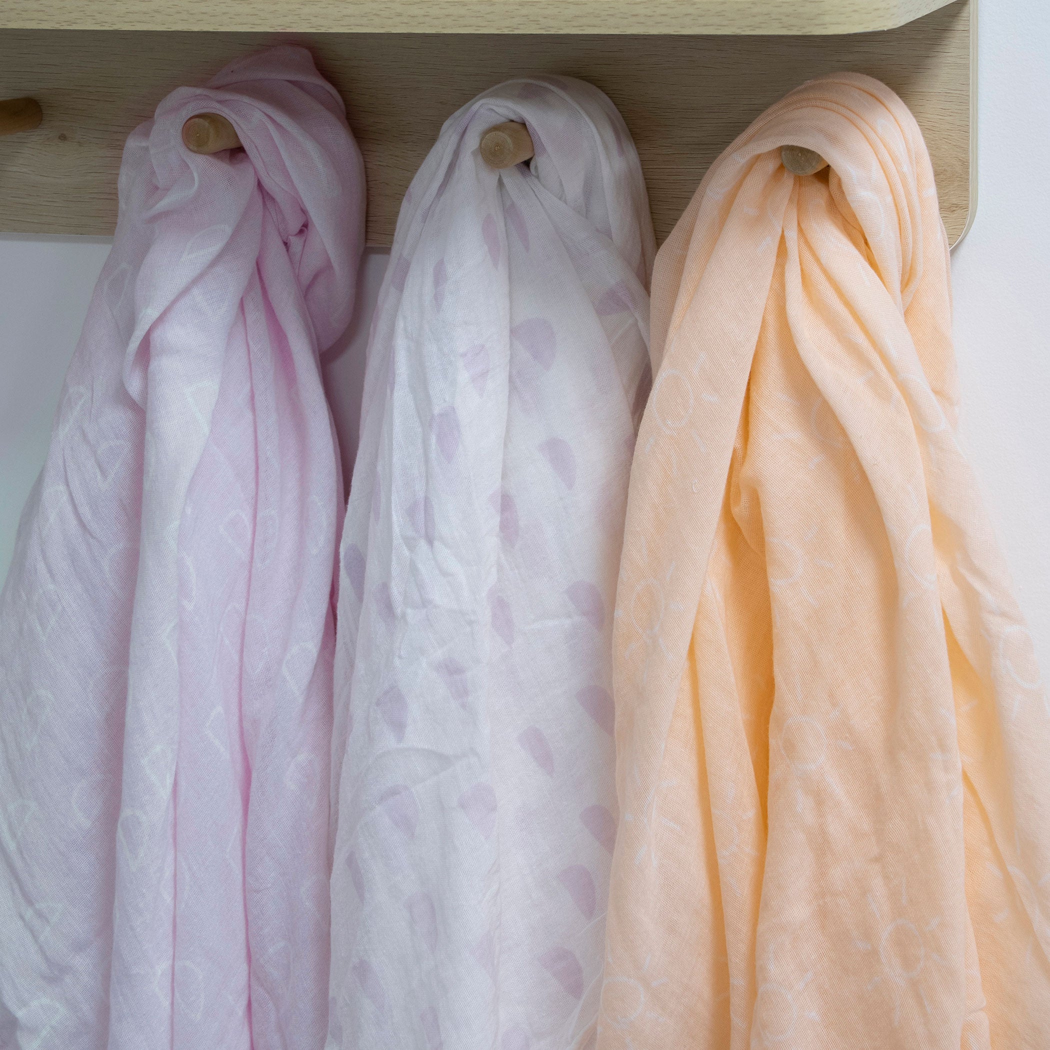 Nordic 3-Pack Muslin Swaddle Blankets - Soft Peach & Lilac for Baby Shower, Newborn Essentials & Nursery Decor