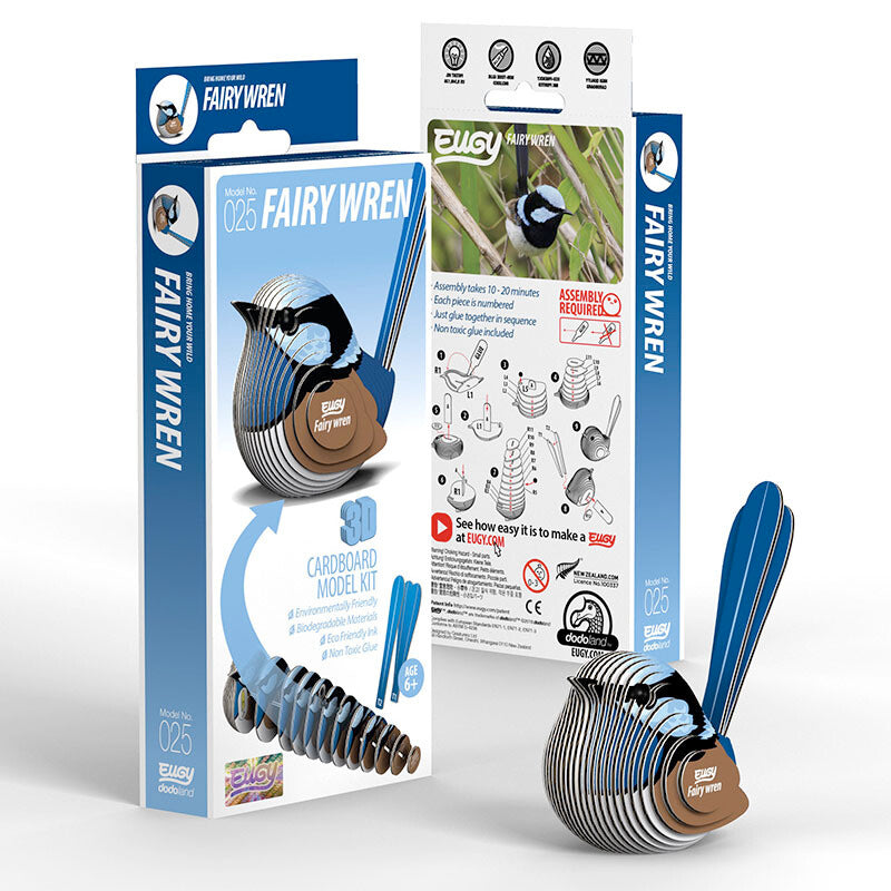Eugy 3D Cardboard Model Kit - Build Your Own Fairy Wren Bird | DIY Eco-Friendly Animal Craft for Kids & Adults | Perfect for Home Decor, Educational Toys, and Creative Gifts