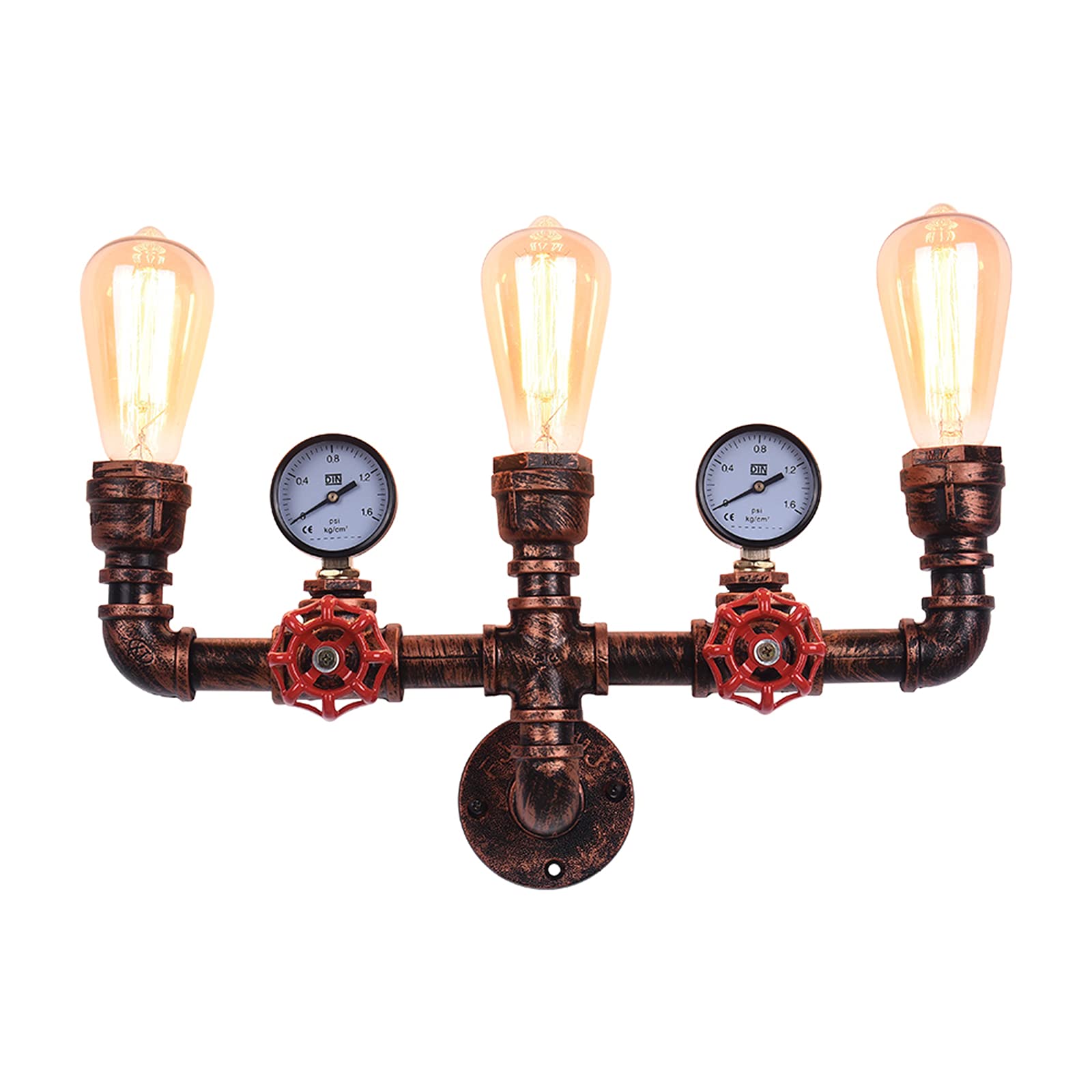 Vintage Industrial Wall Sconce Light Fixture - Antique Water Pipe Design with Decorative Gauge & E27 Socket for Bar, Restaurant, Hotel, Hallway & Dining Room Lighting - Perfect for Rustic, Industrial & Retro Interior Decor